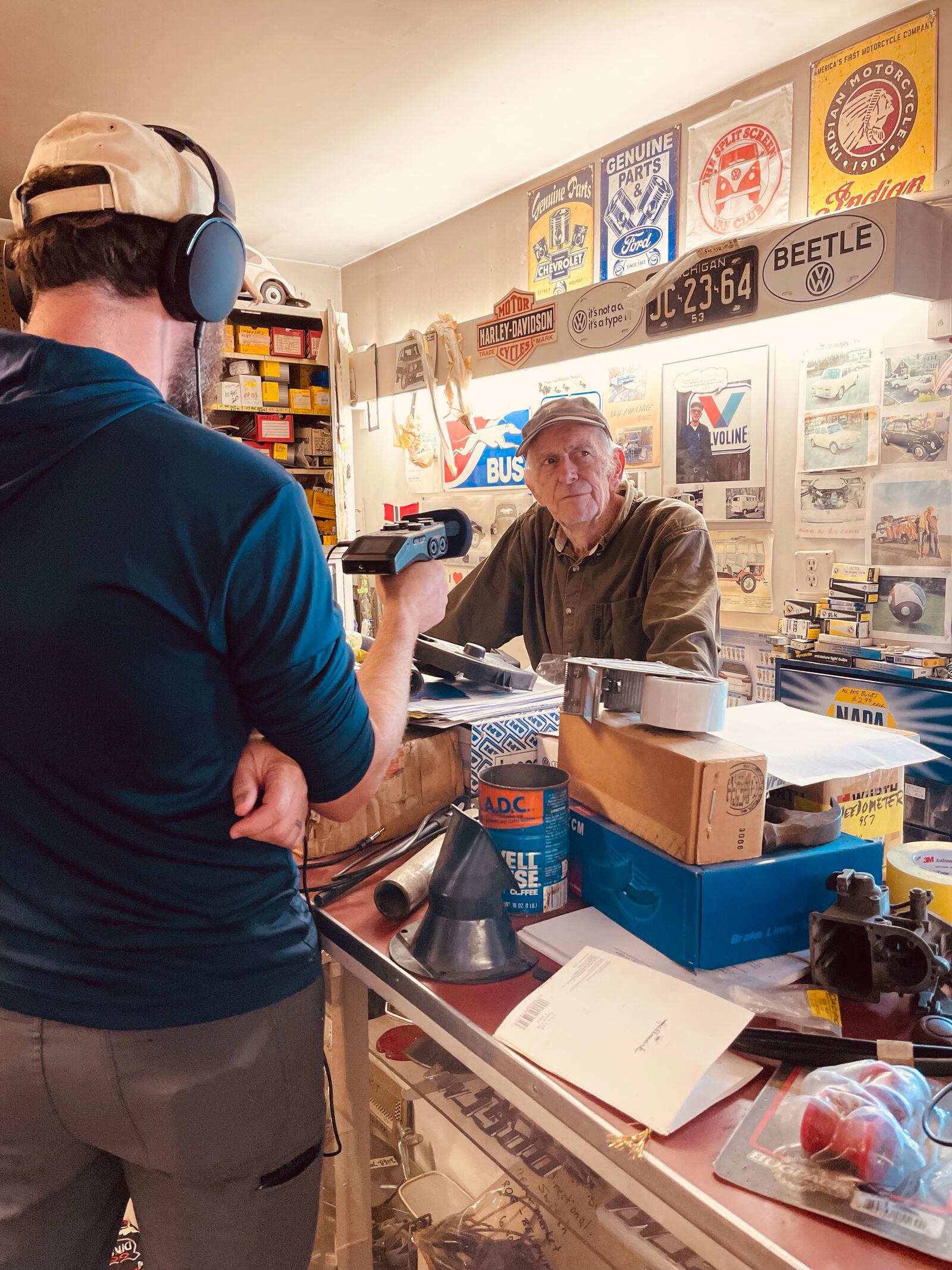 Ryan interviews John Hamil of John’s Car Corner in West Minster, Vermont. PHOTO COURTESY: MIRACLE IRELAND