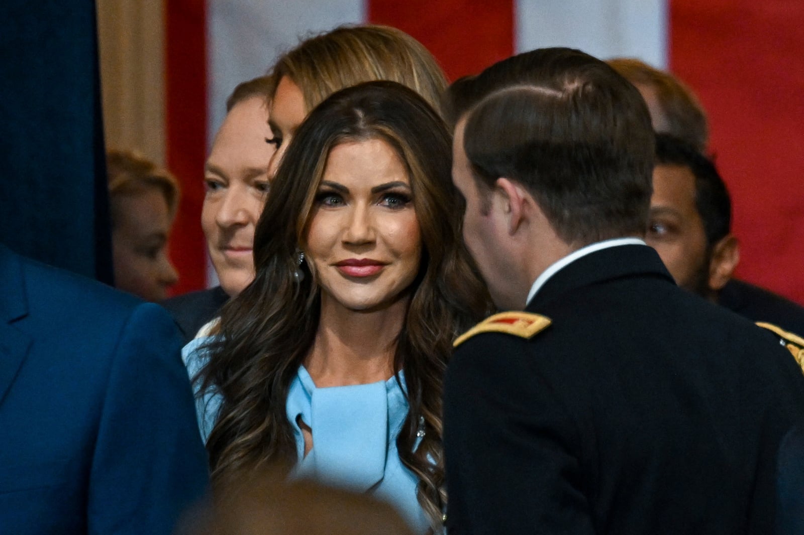 South Dakota Gov. Kristi Noem arrives before the 60th Presidential Inauguration in the Rotunda of the U.S. Capitol in Washington, Monday, Jan. 20, 2025. (Kenny Holston/The New York Times via AP, Pool)