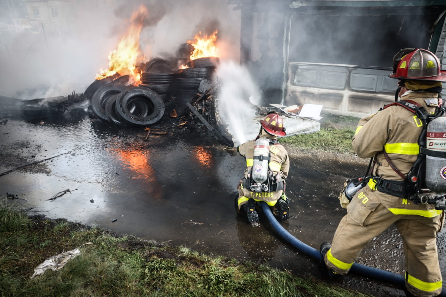 Tire fire on Leonhard Street in Dayton