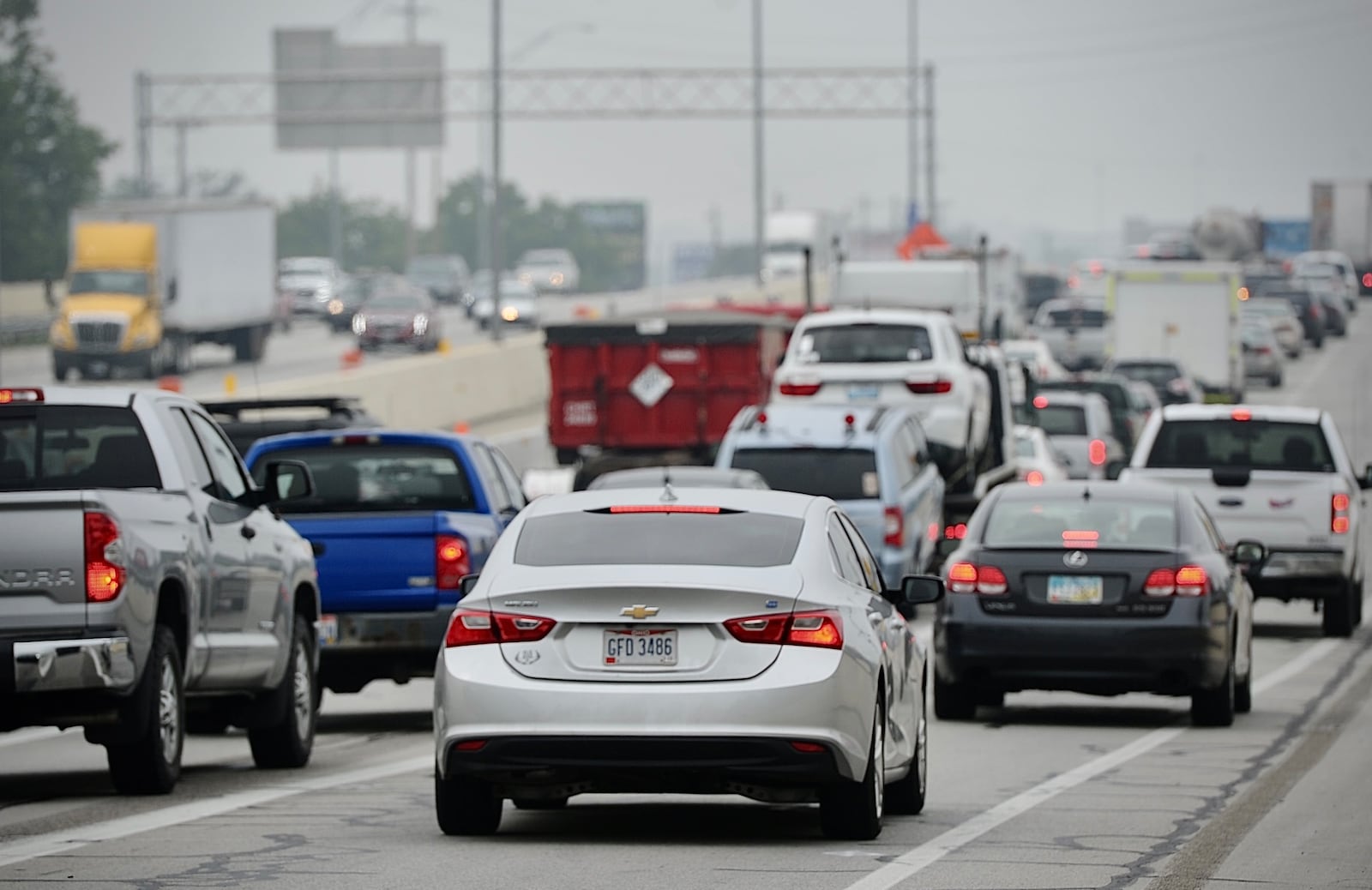 Heavy traffic on Interstate 75 near Dayton. MARSHALL GORBY \STAFF