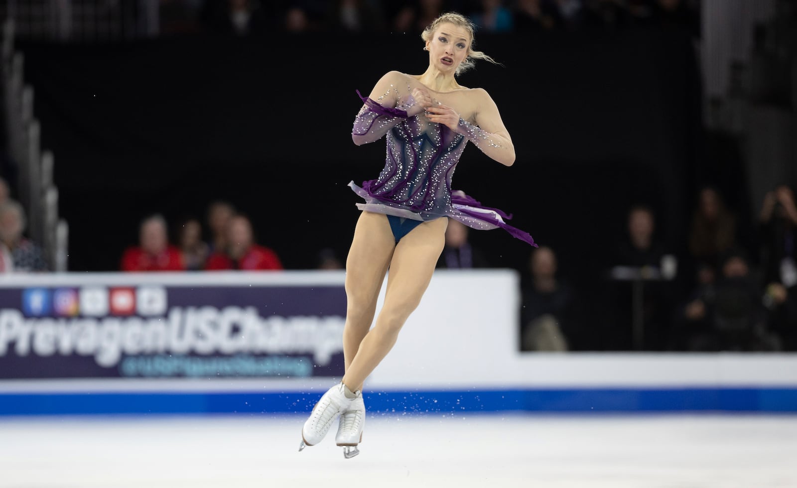 Amber Glenn performs during the women's free skate competition at the U.S. figure skating championships Friday, Jan. 24, 2025, in Wichita, Kan. (AP Photo/Travis Heying)