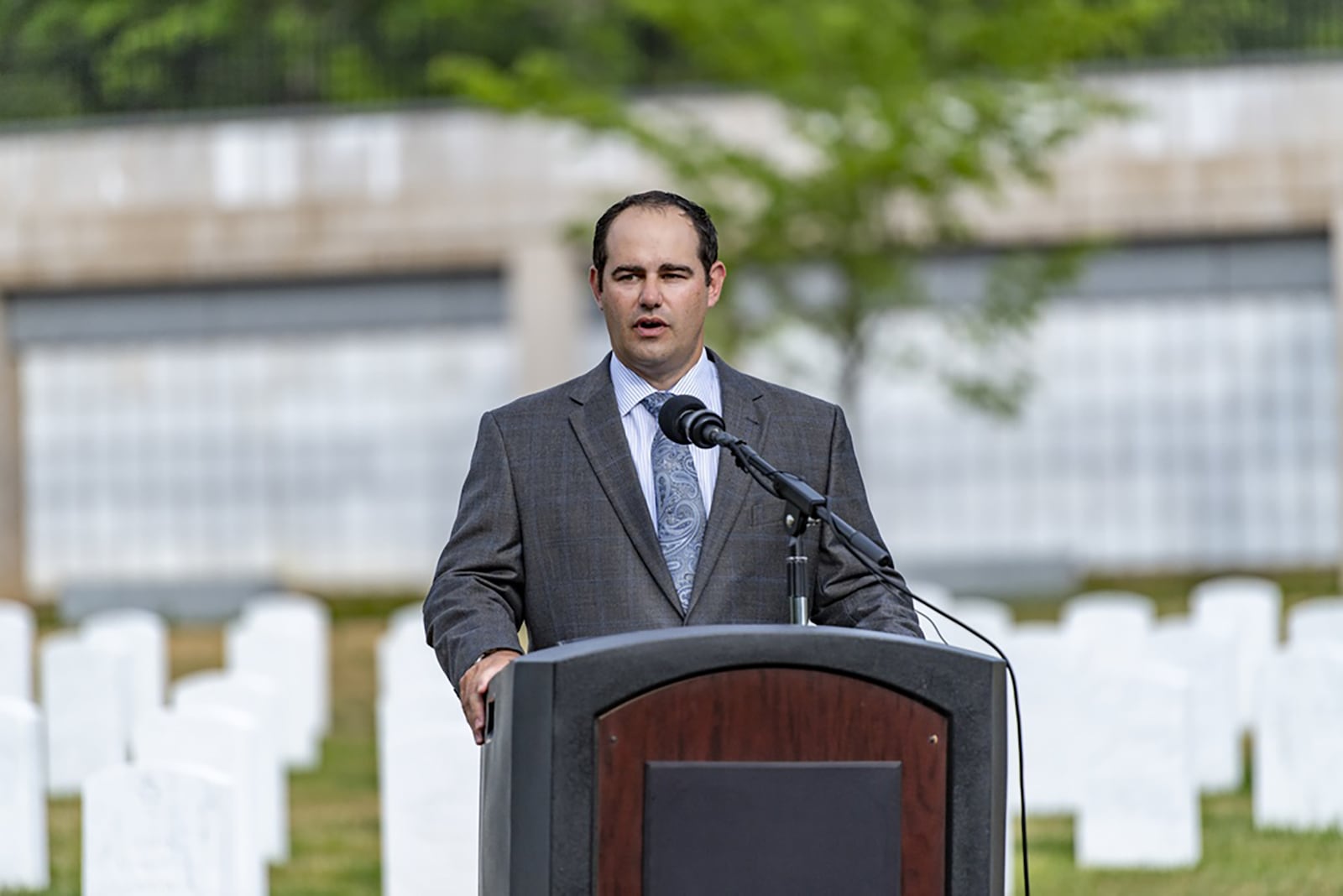 Ziehler speaks at Arlington National Cemetary during a National Association of Landscape Professionals conference. This organization helped connect him with other professionals and start his business.