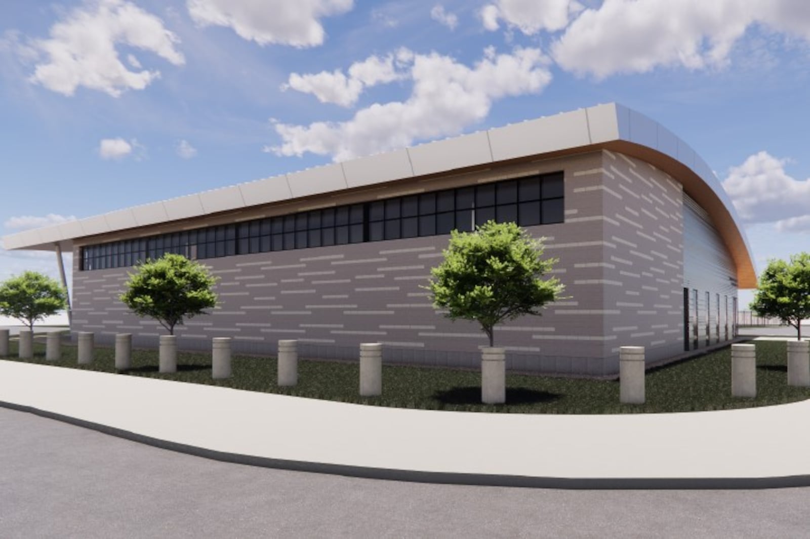 A rendering of a proposed new Dayton police station at Abbey Avenue and West Third Street in West Dayton. This rendering shows the Third Street side, which some Dayton Plan Board members say looks uninviting. CONTRIBUTED