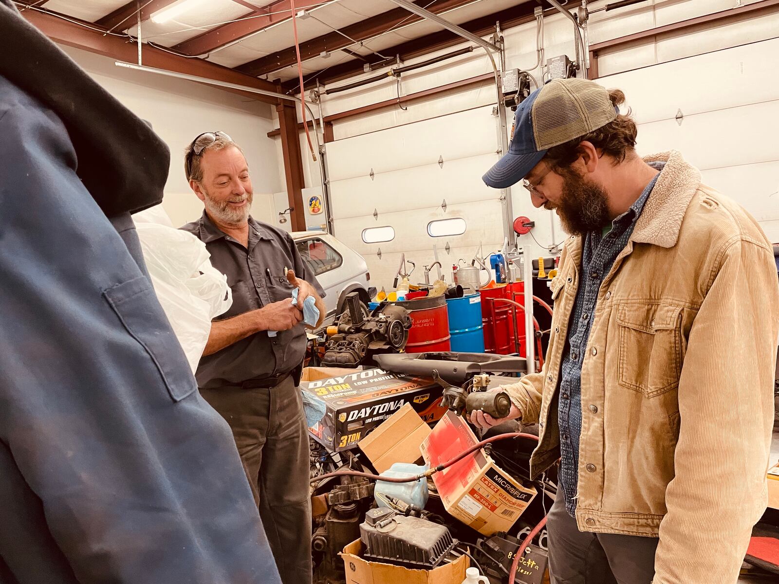 Norm teaches Ryan a thing or two about wiper motors after Adie’s wipers quit in a snowstorm. PHOTO COURTESY: MIRACLE IRELAND