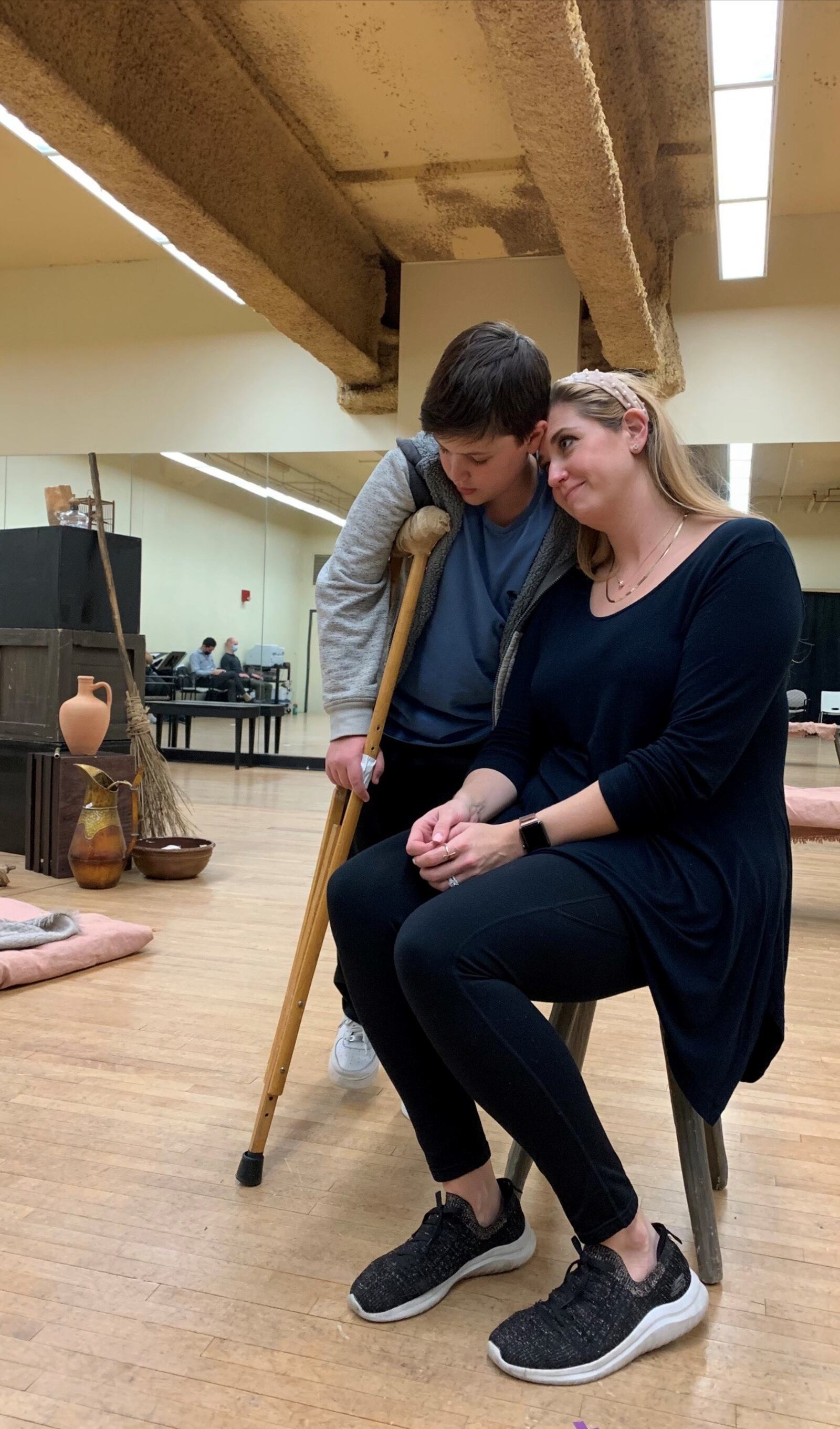 Aaron Exman (Amahl Cover and Page Apprentice) and Rebecca Krynski Cox (Amahl's Mother) in rehearsal for Dayton Opera's production of "Amahl and the Night Visitors." CONTRIBUTED