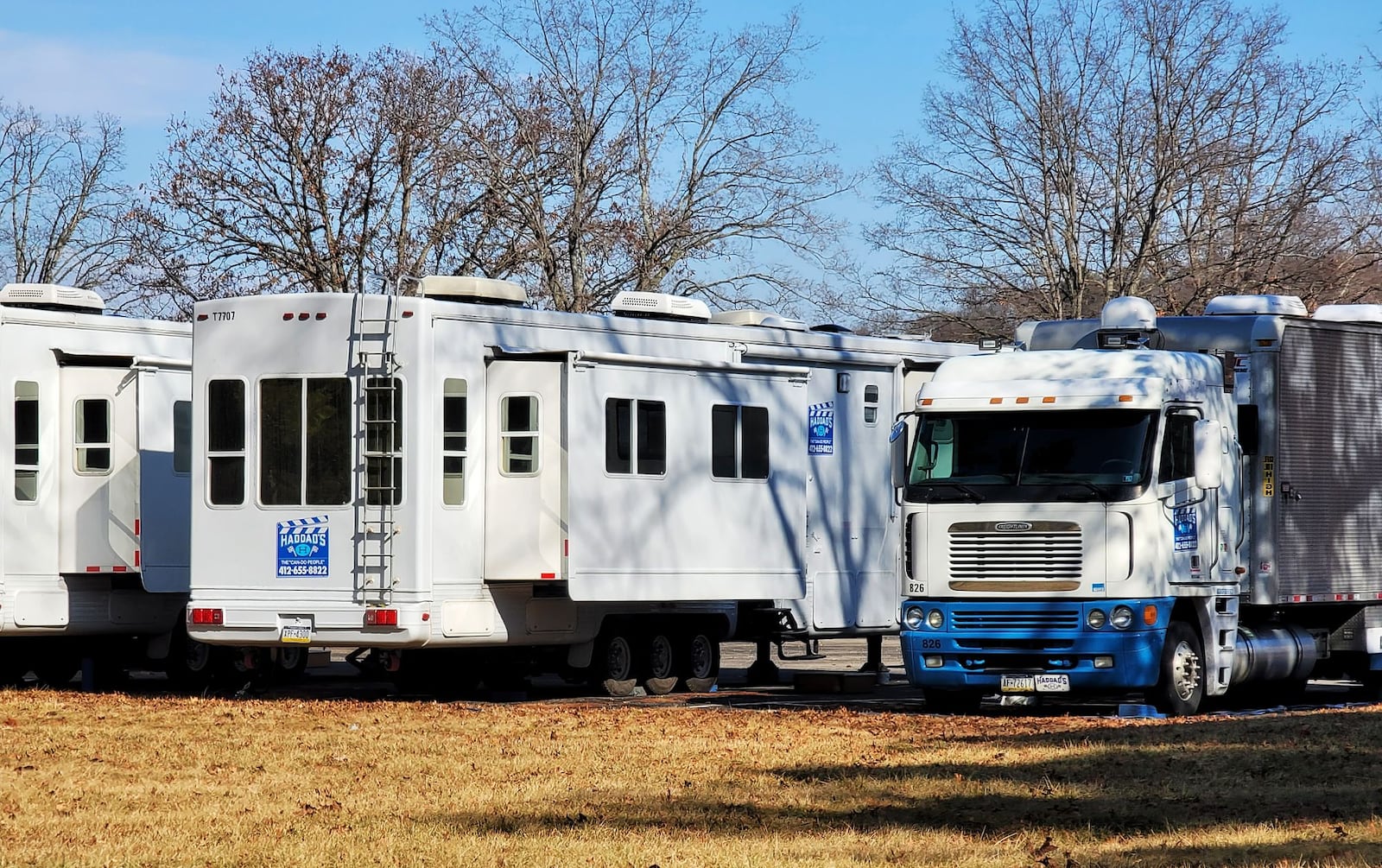 Movie crews were staged at Hueston Woods State Park Feb. 12, 2024. NICK GRAHAM/STAFF