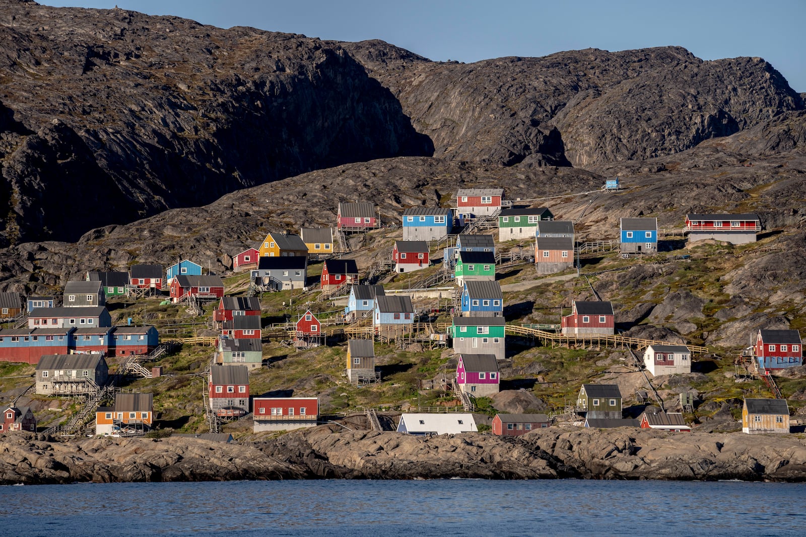 FILE - A view of the village of Kangaamiut in Greenland, Wednesday, July 3, 2024. (Ida Marie Odgaard/Ritzau Scanpix via AP, File)