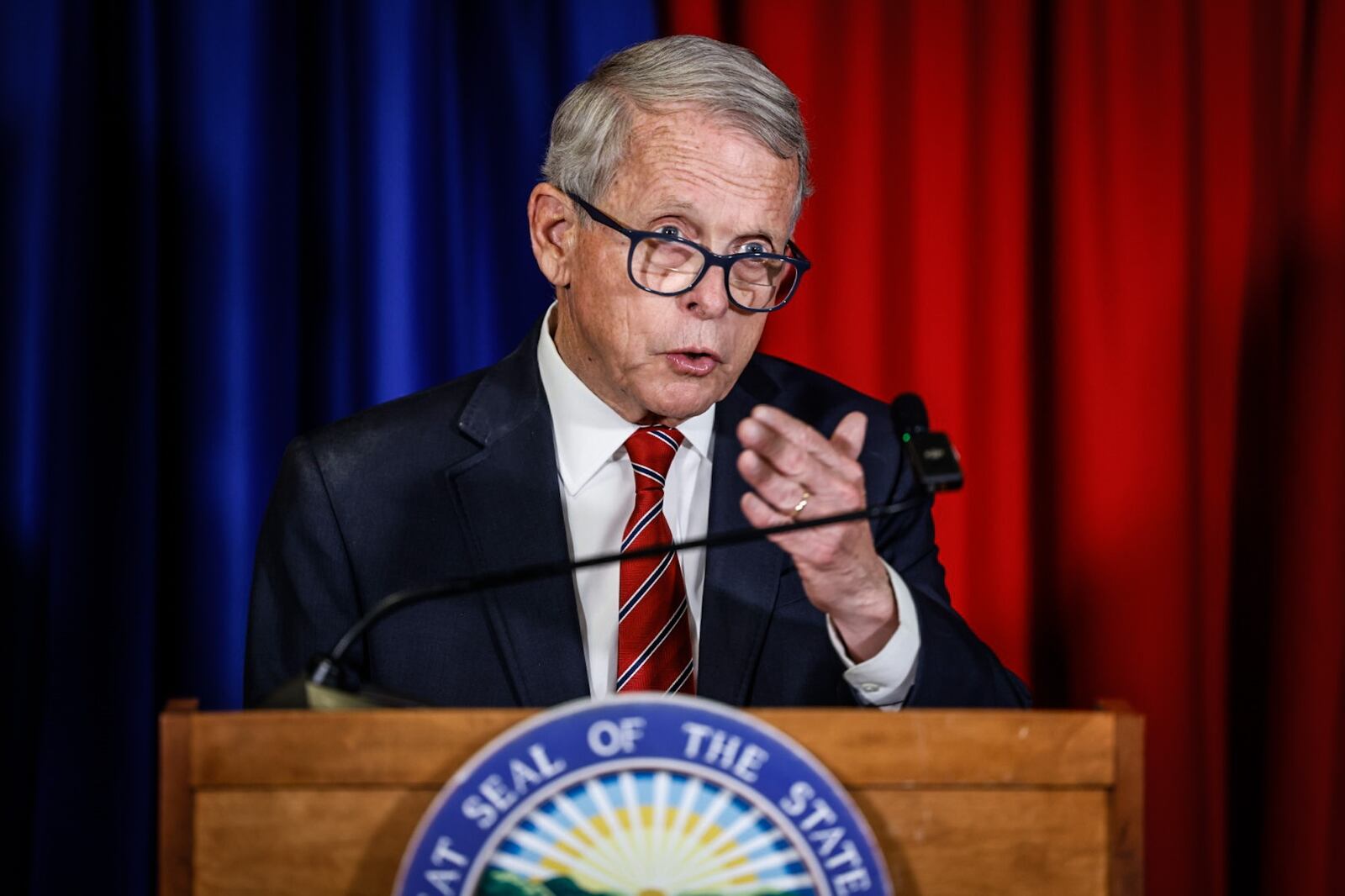 Ohio Gov. Mike DeWine announced Thursday August 16 at the University of Dayton's Bombeck Family Learning Center a new reading initiative for Ohio students. JIM NOELKER/STAFF