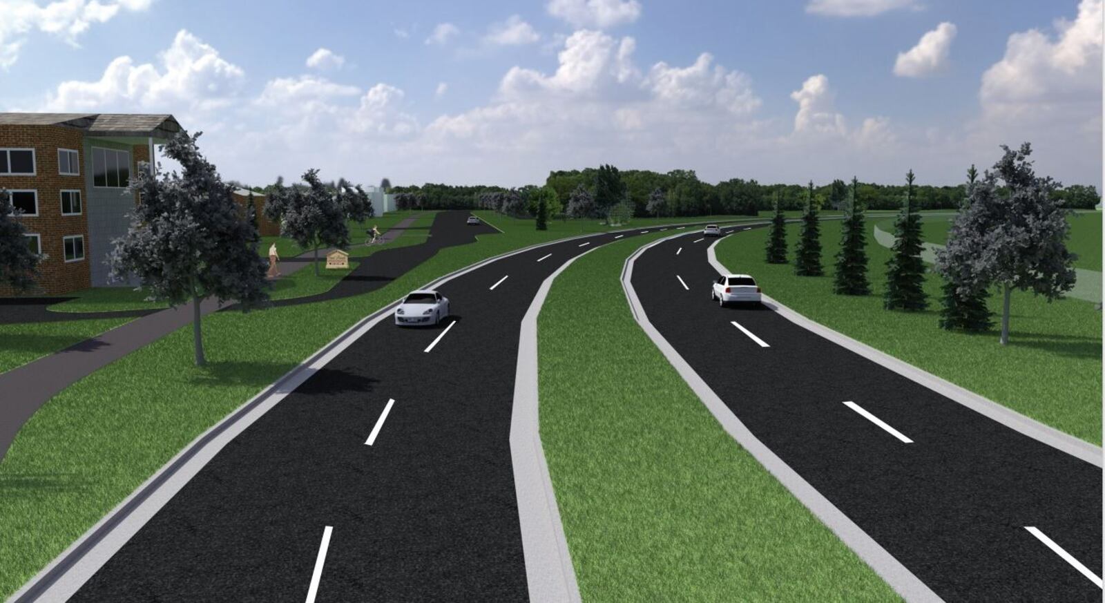 An artist's rendering shows what future plans for Harshman Road near Wright-Patterson could look like without a barrier wall.