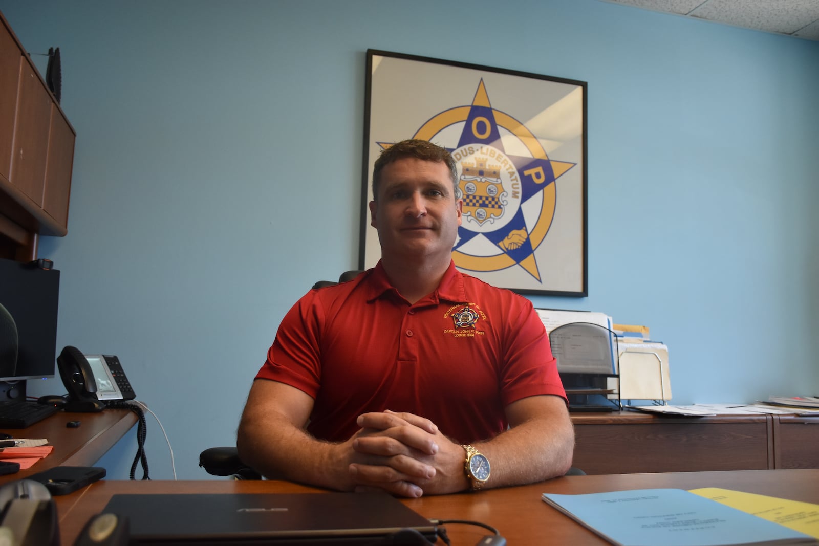 Dayton Fraternal Order of Police President Kyle Thomas. CORNELIUS FROLIK / STAFF