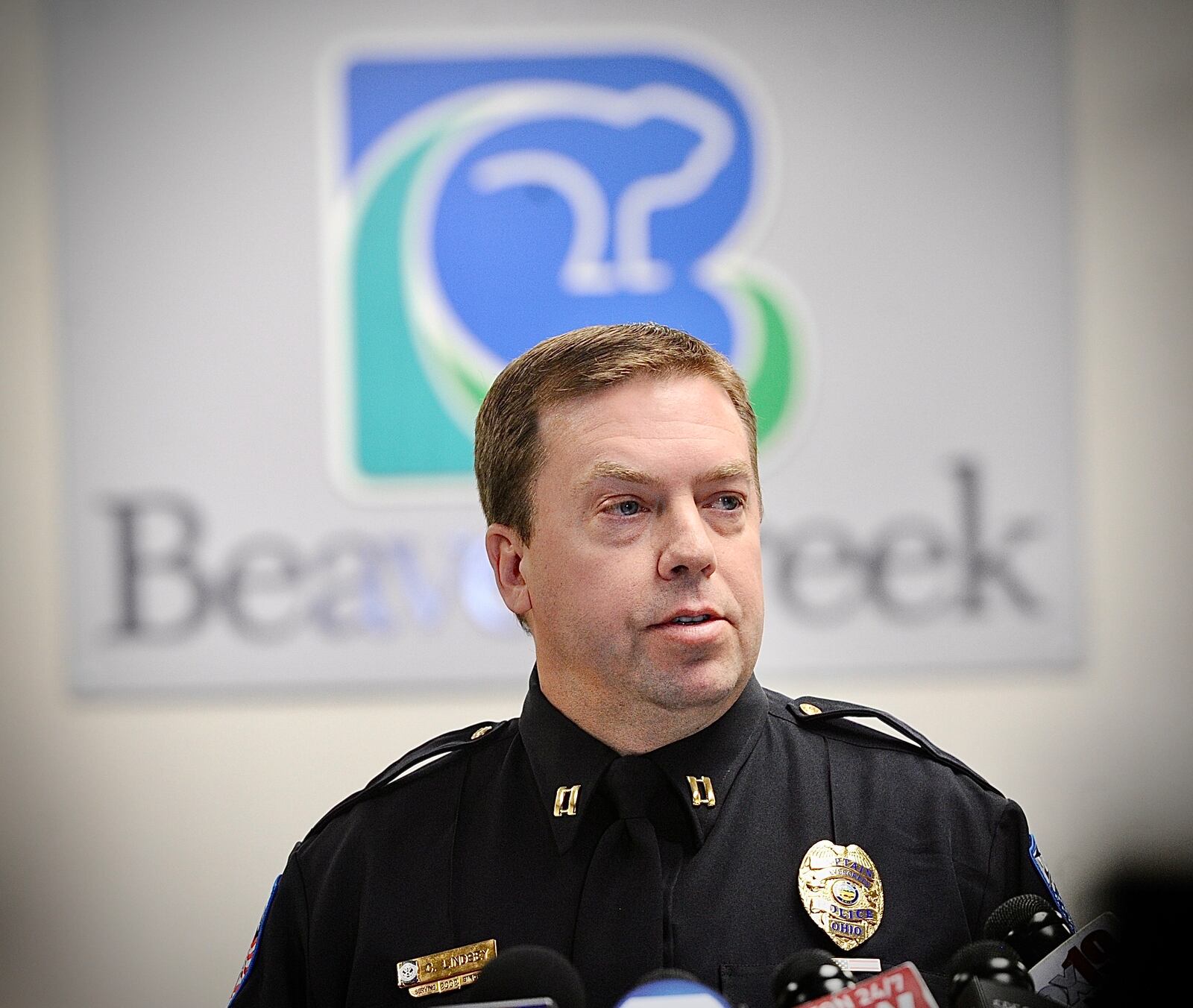 Beavercreek police Capt. Chad Lindsey provided an update on a mass shooting at Walmart on Tuesday, Nov. 21, 2023. MARSHALL GORBY \STAFF