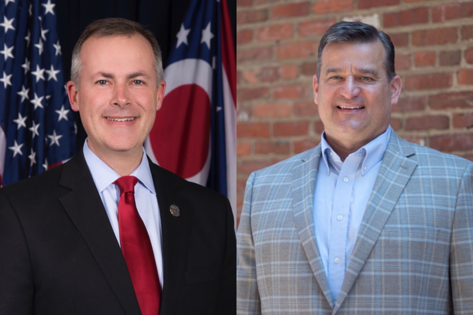 The candidates for Ohio Treasurer of State in the November 2022 election are Robert Sprague (left) and Scott Schertzer (right).