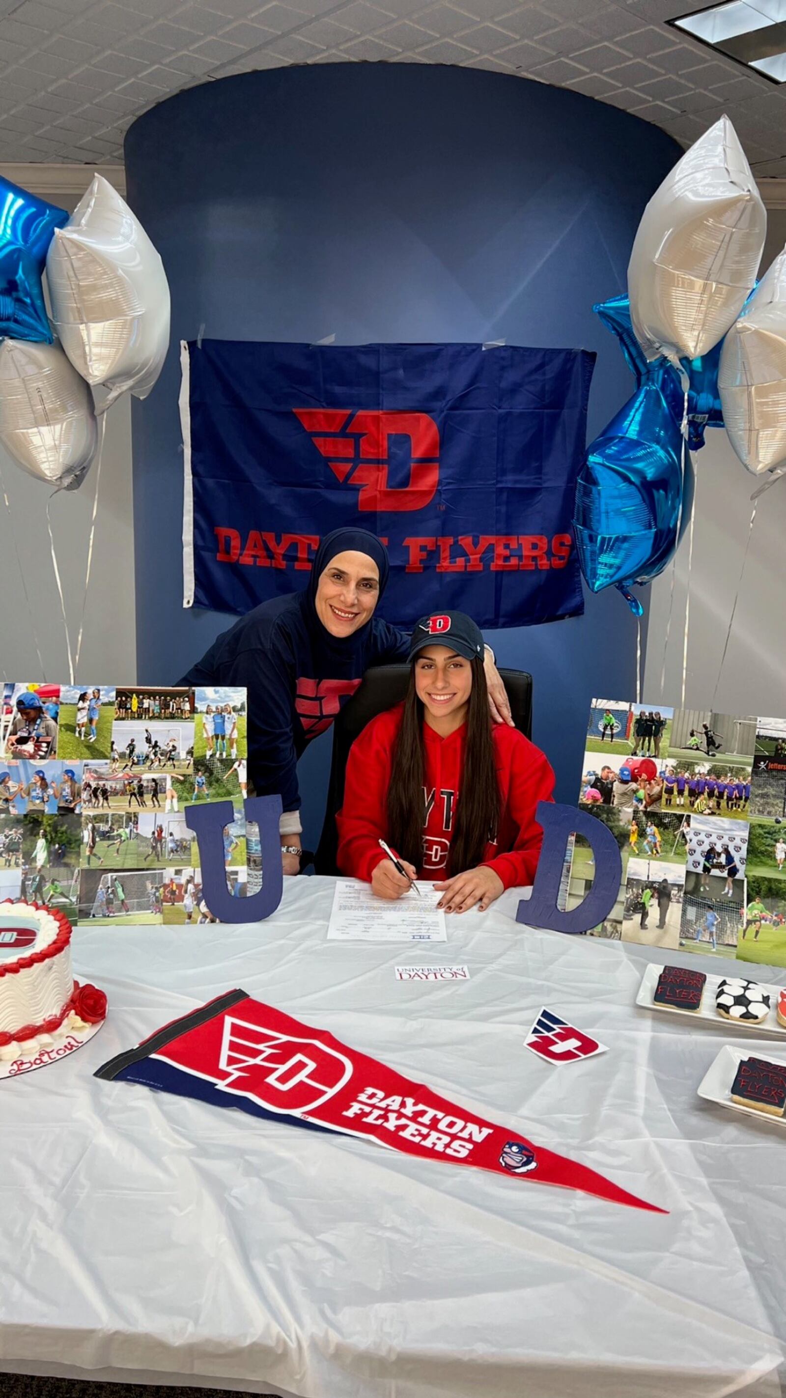 Batoul Reda commits to come to UD as her mom, Saada Bazzi, looks on. CONTRIBUTED