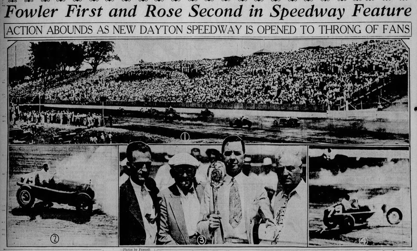 A newspaper clipping from the inaugural race at Dayton Speedway, June 4, 1934. DAYTON DAILY NEWS ARCHIVES