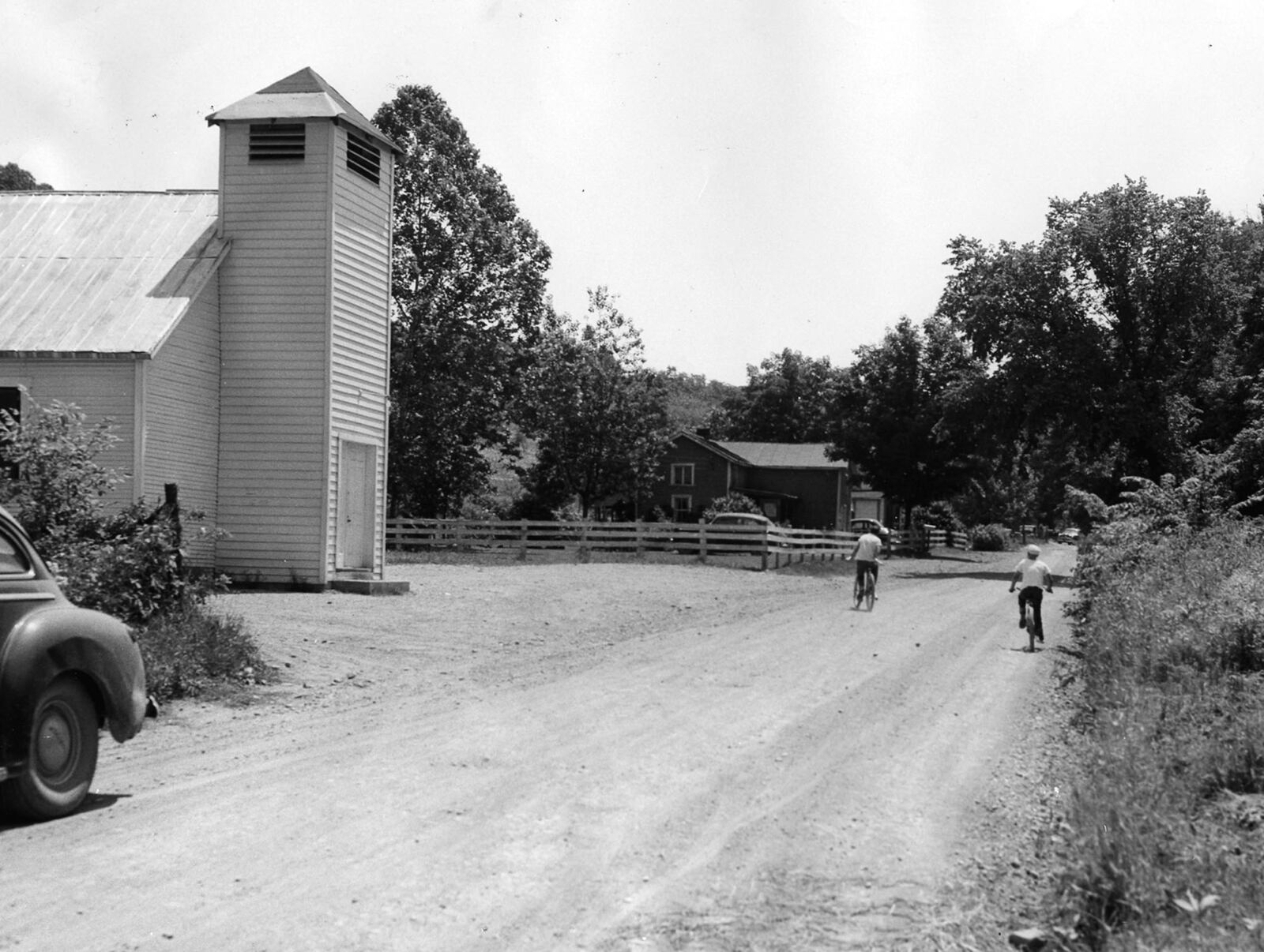 Center of Knockemstiff, Ohio, many of th public affairs taking place at the Christ Christian Union chapel. (1950-something)