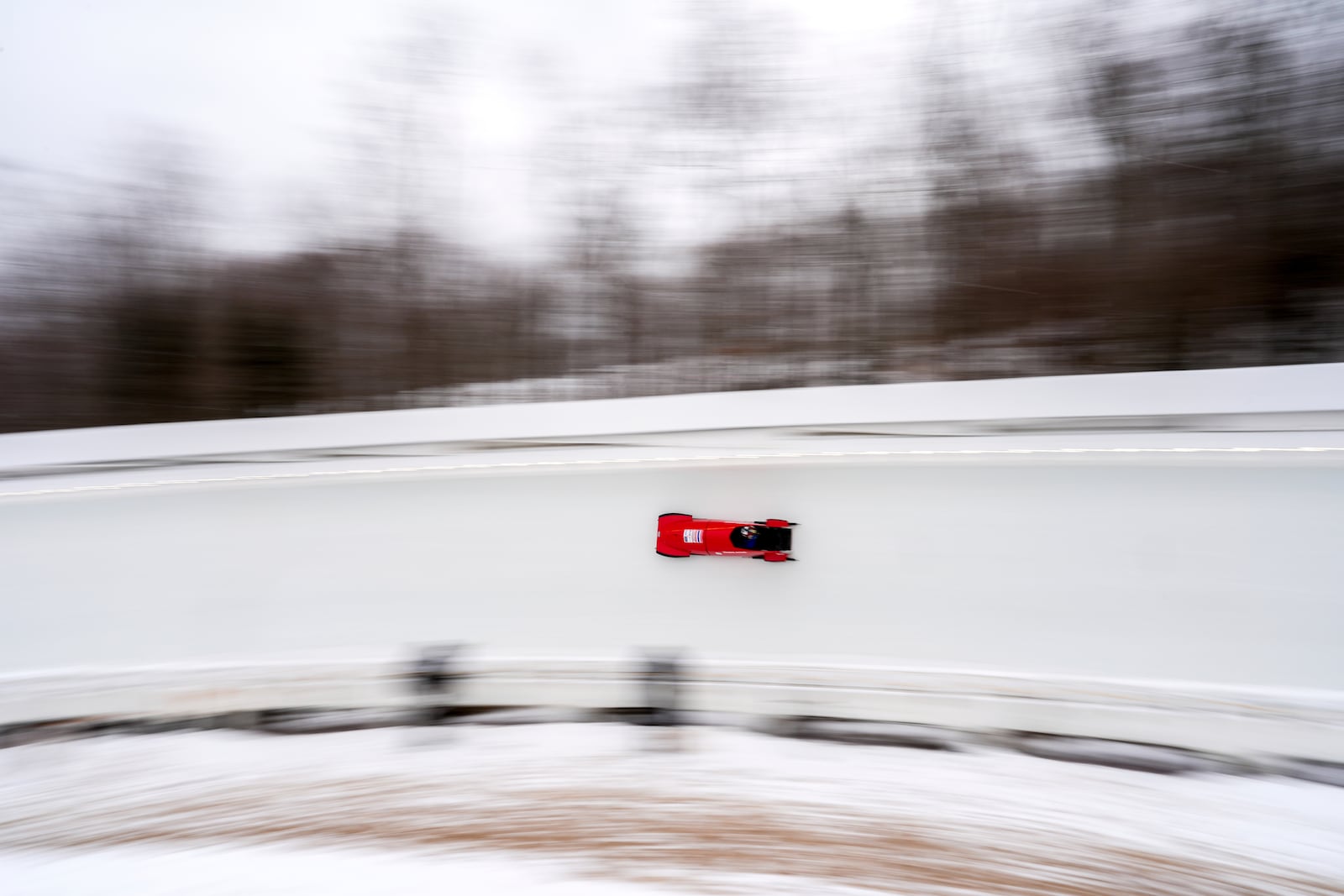 Agnese Campeol, of Thailand, races during the third run in the women's monobob at the bobsledding world championships, Sunday, March 9, 2025, in Lake Placid, N.Y. (AP Photo/Julia Demaree Nikhinson)