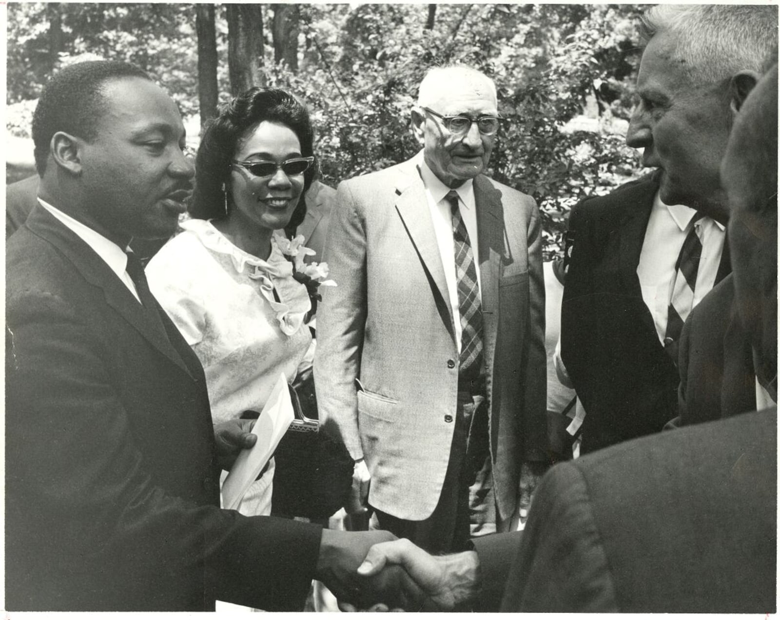 Civil rights activist, Dr. Martin Luther King, Jr. with his wife Coretta Scott King at Antioch College in Yellow Springs, Ohio. Dr. King delivered the commencement speech in 1965. Coretta Scott King and her elder sister, Edythe Scott, both were recipients of the first scholarship offered to non-white students by the college's Race Relations Committee.