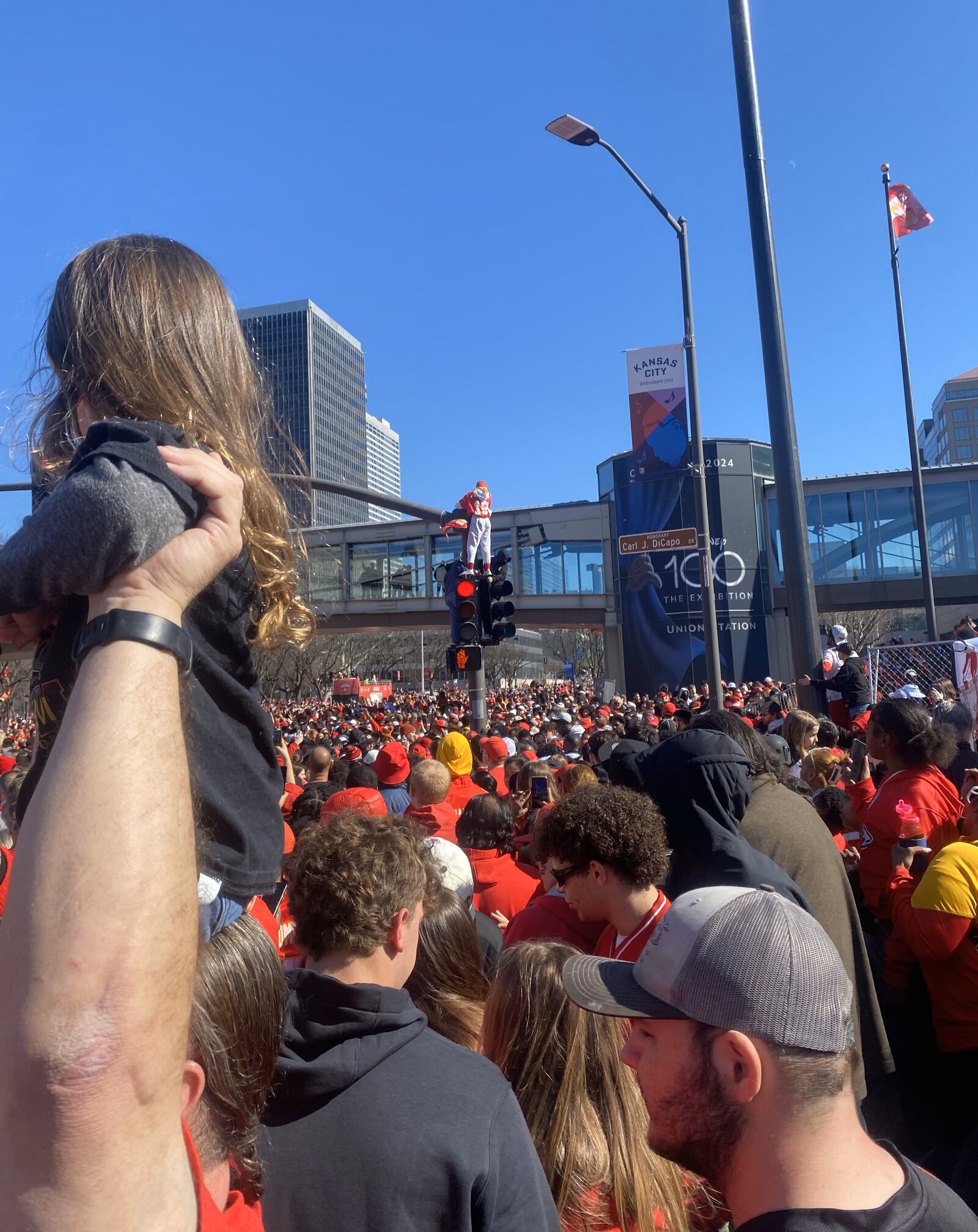 Bekah Berardi, a Franklin native, attended the Super Bowl rally Wednesday in Kansas City with her husband, Nick. She said it was one of the prettiest day in months until it was ruined by violence. SUBMITTED PHOTO