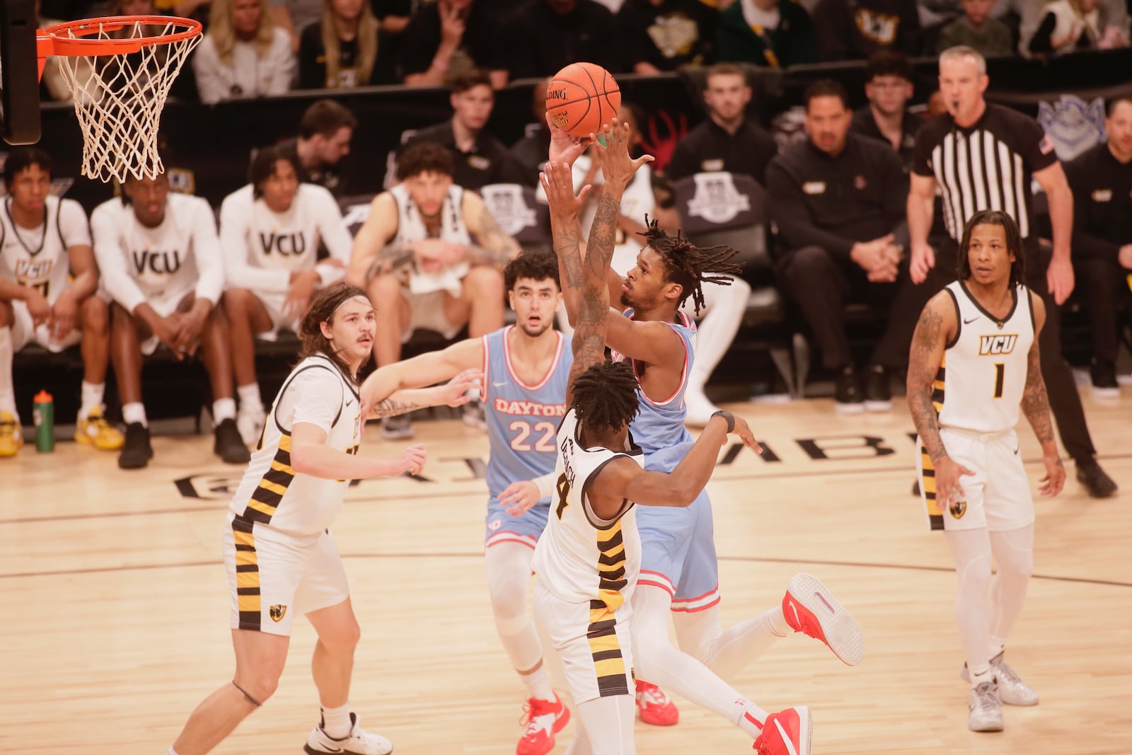 Dayton's DaRon Holmes II shoots against Virginia Commonwealth in the Atlantic 10 Conference championship game on Saturday, March 12, 2023, at the Barclays Center in Brooklyn, N.Y. David Jablonski/Staff