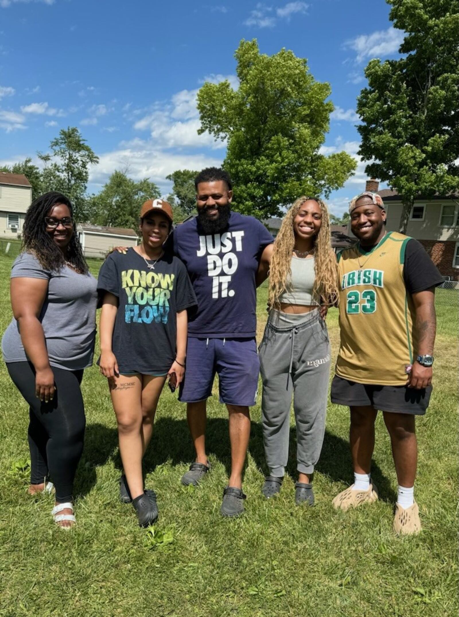 The entire Parker Family is involved in running the eight-week summer camp which has over 100 kids this year. (Left to right): Jameka Parker; 17-year-old daughter Tiyah, the point guard of the Chaminade Julienne basketball team; 19-year-old Jaya, a Stivers High grad who now plays volleyball at Northern Kentucky University; 24-year-old son Anthony Jr., a Bowling Green grad who played football for the Falcons and now is a counselor at West Carrollton Middle School and an assistant football coach at West Carrollton High; and Anthony Parker, the founder of the Extraordinary Men Mentoring Group which puts on the summer camp and the head football and basketball coach at West Carrollton High.  CONTRIBUTED