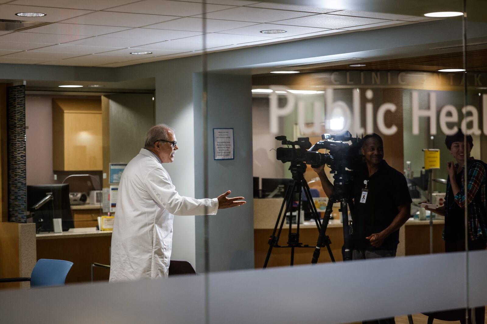 Public Health - Dayton & Montgomery County medical director, Dr. Michael Dohn talks to the media about the importance of getting children immunized before school starts this year. JIM NOELKER/STAFF