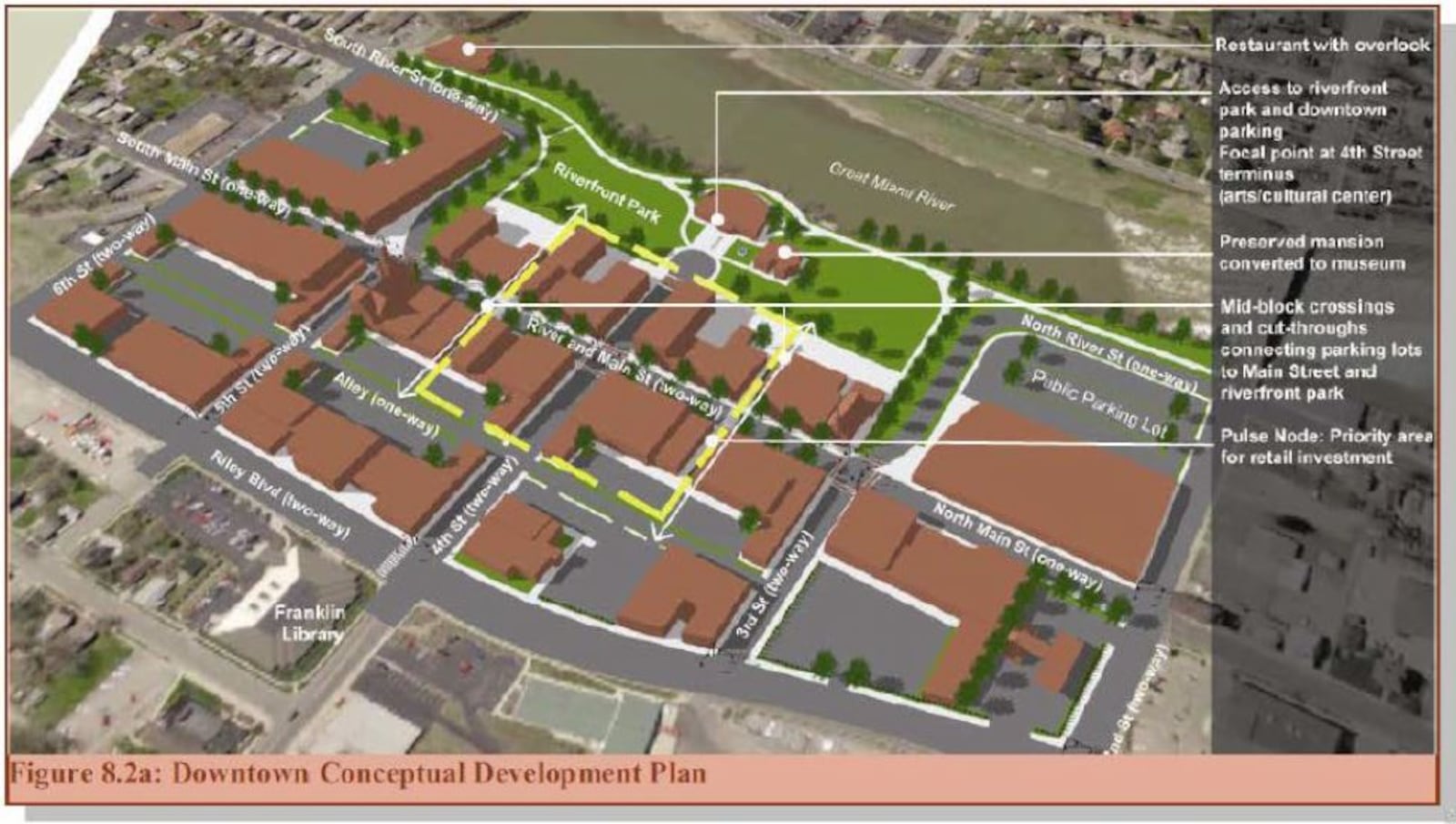 This is an artist's conceptual rendering of a proposed riverfront park and amphitheater in downtown Franklin. CONTRIBUTED/CITY OF FRANKLIN