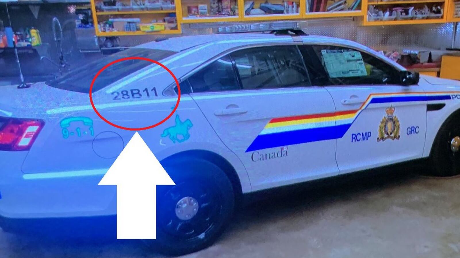 An image released April 19, 2020, by the Royal Canadian Mounted Police shows a replica police cruiser used by a gunman who killed 22 people in Nova Scotia, in the deadliest mass shooting in Canadian history. Accused gunman Gabriel Wortman, who wore an RMCP uniform during the shooting, was killed in a shootout with police. (Royal Canadian Mounted Police)