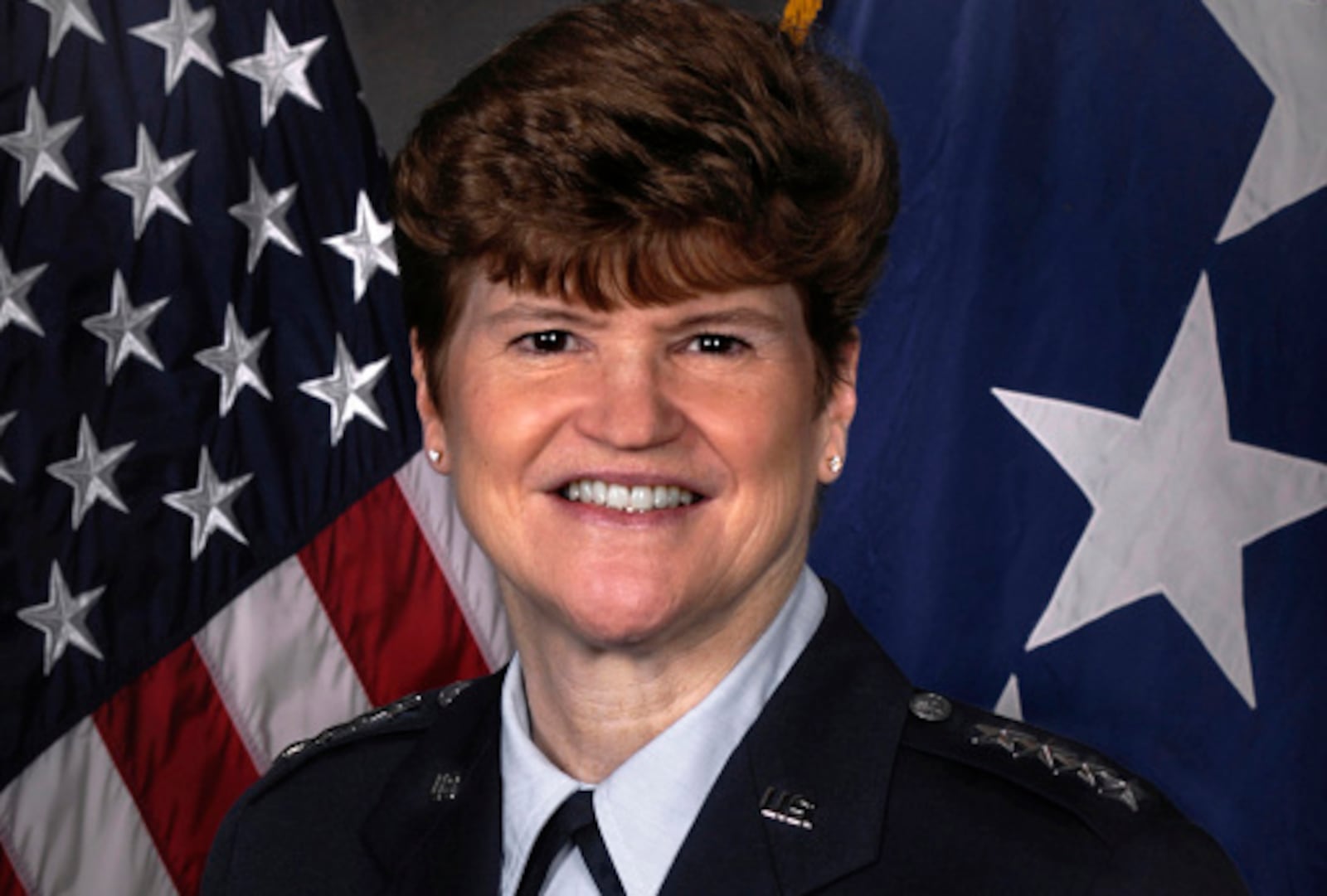 General Janet C. Wolfenbarger (1958- ) is the first woman to attain the rank of four-star general in the US. Air Force. She was a member of the first class of female cadets to graduate in 1980 from the U.S. Air Force Academy in Colorado Springs, Colorado. A 1976 graduate of Beavercreek High School, the campus was renamed for her in 2013. Wolfenbarger spent many of her active-duty years at Wright-Patterson Air Force Base, culminating her military career as commander of Air Force Materiel Command.