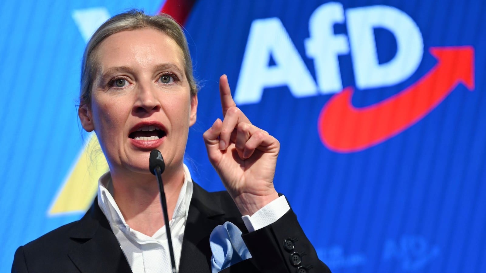 Alice Weidel, co-leader of the Alternative for Germany (AfD), speaks during the election party at the party's headquarters in Berlin Germany, Sunday, Feb. 23, 2025. (Soeren Stache/DPA via AP, Pool)