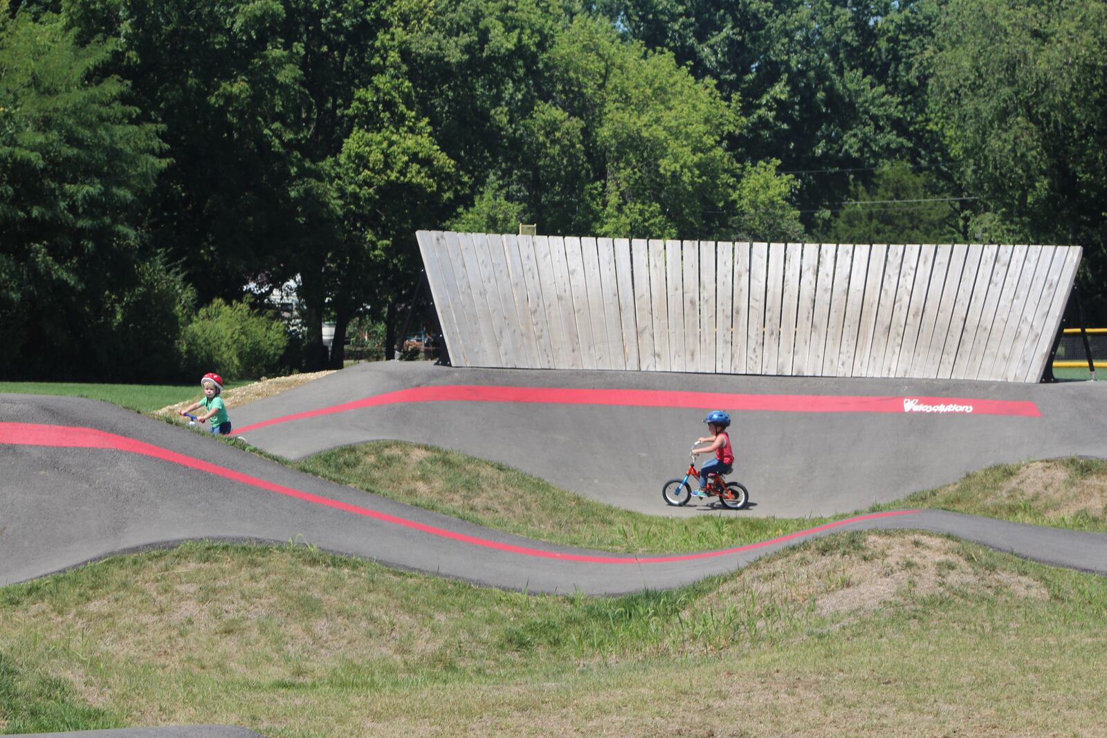 Coleson and Maclynn Porter, ages 2 and 3, play at the Monita Field Bike and Skate Park in Huber Heights on Wednesday, Aug. 31, 2022. CORNELIUS FROLIK / STAFF