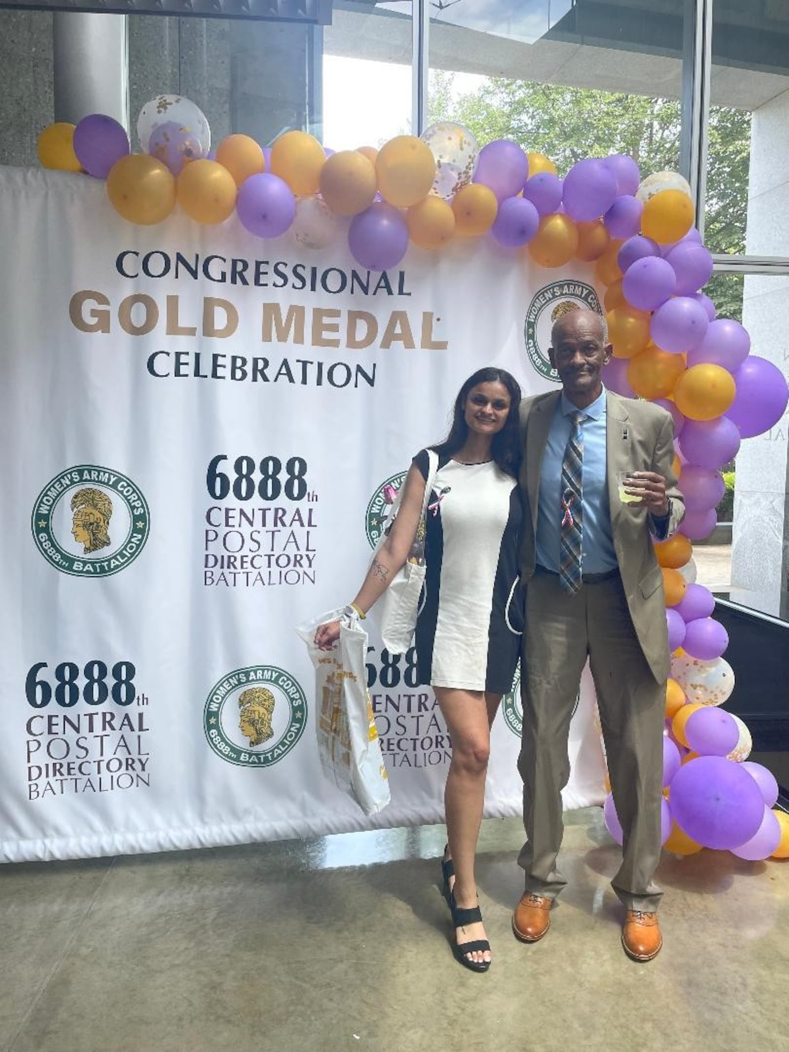 Sterling Wright and his daughter, Shanice, attend the June 15, 2022 Congressional Gold Medal Celebration honoring the 6888th Central Postal Directory Battalion, which took place at the Military Women’s Memorial at Arlington National Cemetery.  CONTRIBUTED