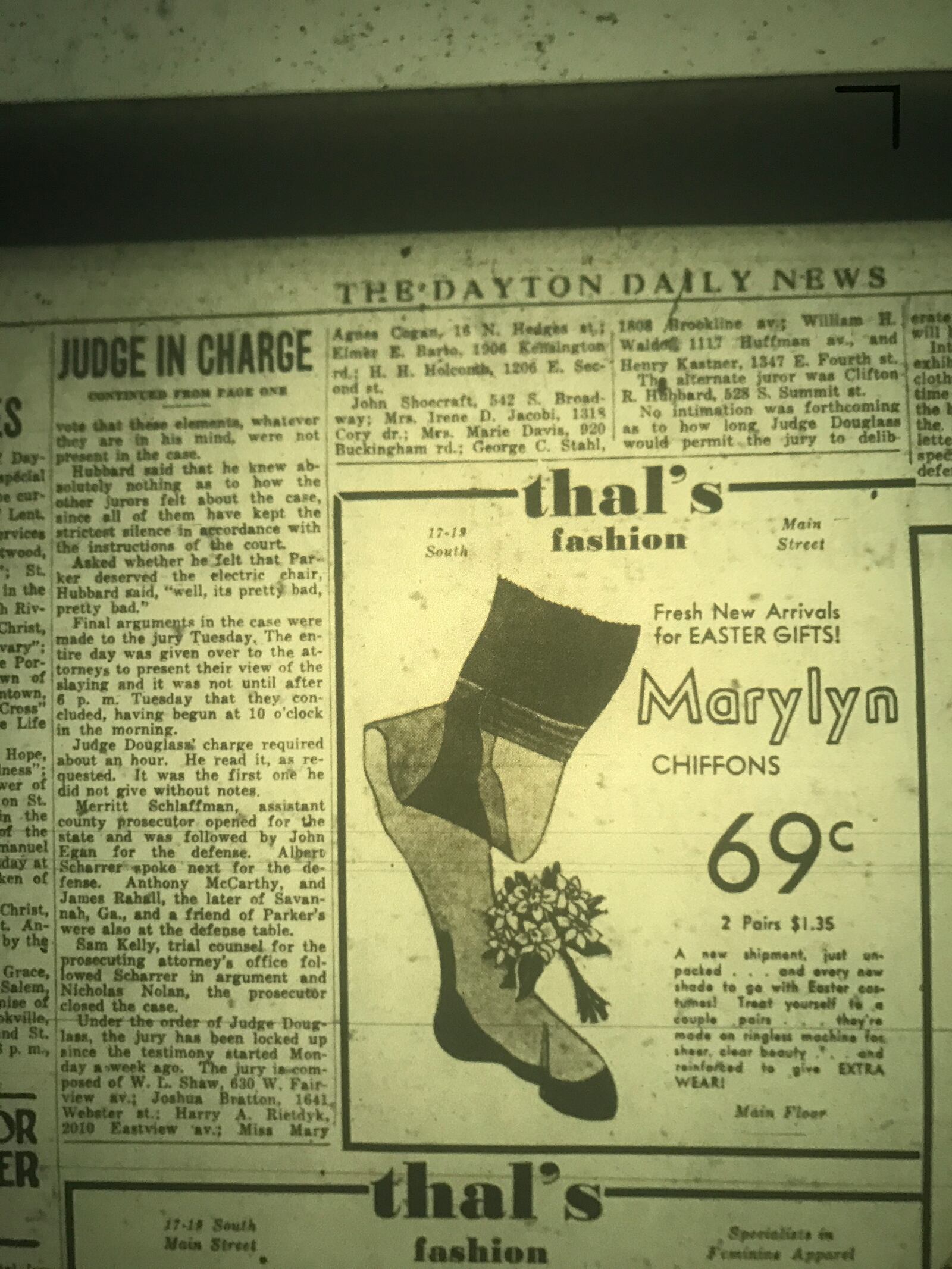 Archived Dayton Daily News articles related to the 1935 murder case of former police officer Louis E. Parker. Parker was tried for the Dec. 24, 1934 murder of Chestnut Payne, his wife's lover.