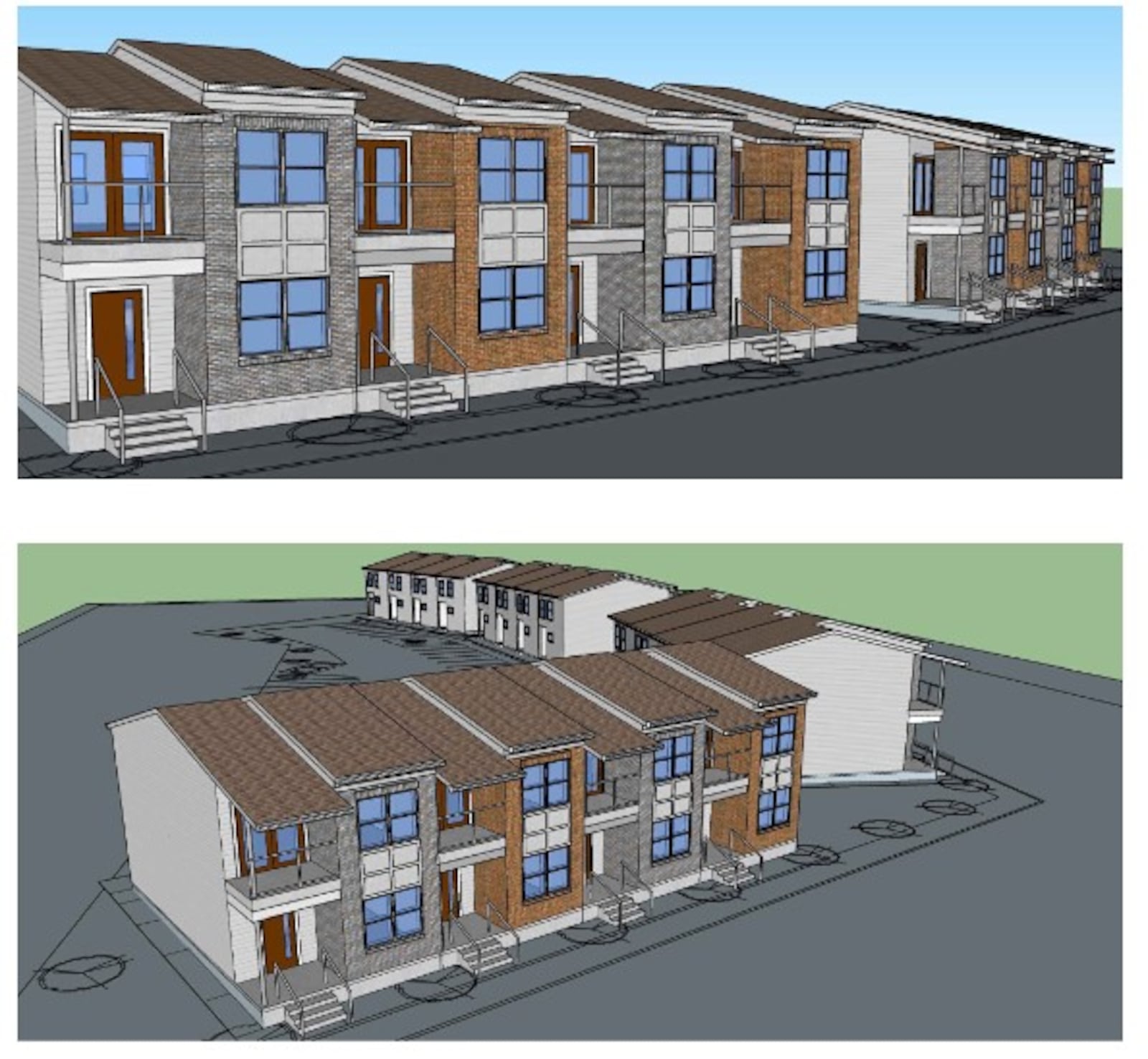 A conceptual rendering of a proposed project called the Point in Old North Dayton, just north of the river and downtown Dayton. The plan is for 16 new attached, single-family homes at Keowee and Valley streets. CONTRIBUTED