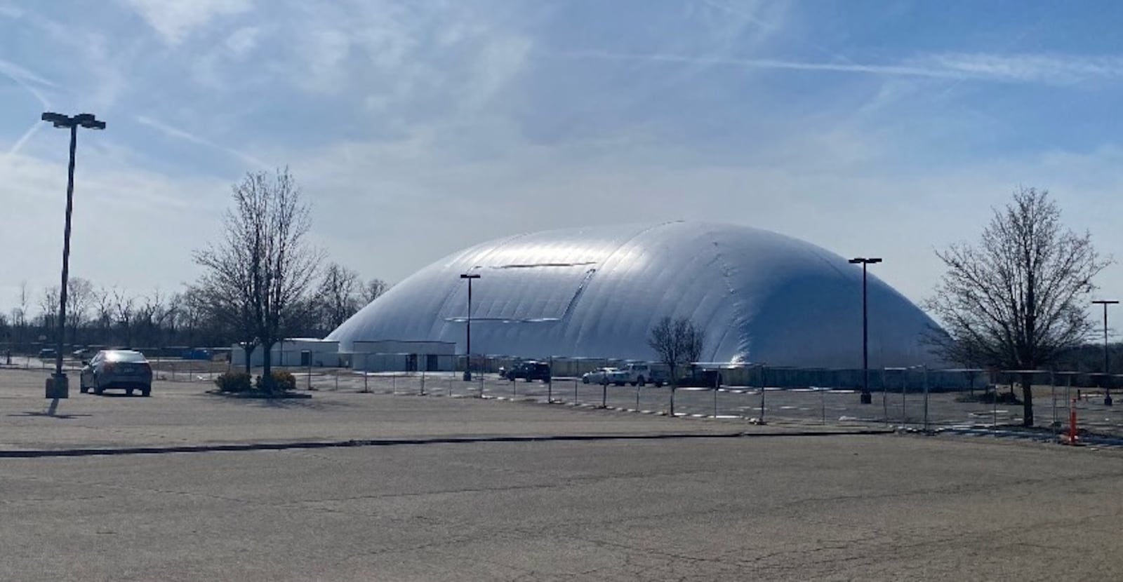 The Flyght Academy Sports Complex's inflatable dome could be seen briefly in Trotwood on Thursday, March 9, 2023, during a test of the facility’s mechanics. CONTRIBUTED PHOTO