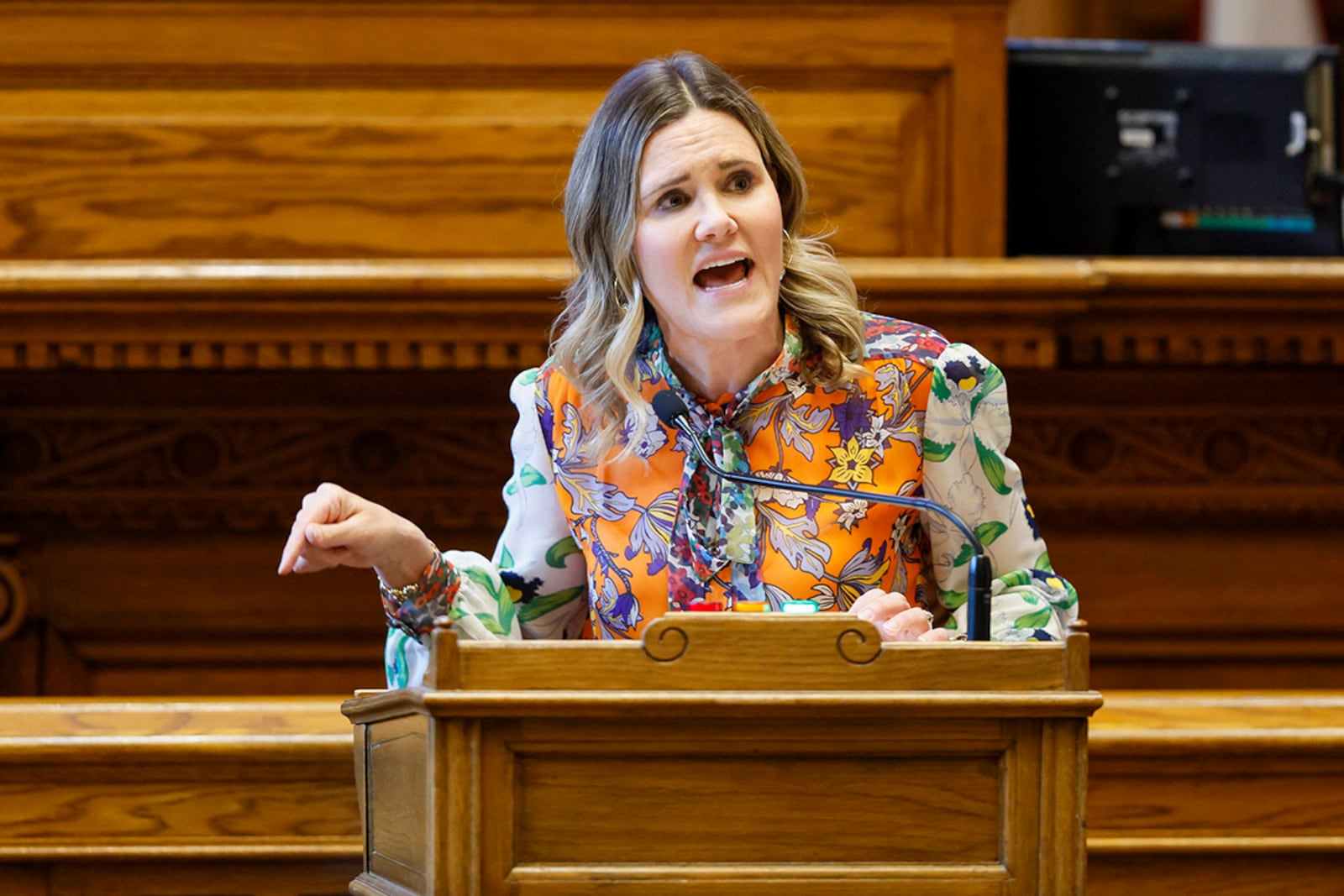 FILE - State Sen. Elena Parent, D-Atlanta, speaks in opposition to SB 222 during the debate in the Senate Chambers on day 40 of the legislative session at the State Capitol on Wednesday, March 29, 2023, in Atlanta. (Jason Getz/Atlanta Journal-Constitution via AP, File)