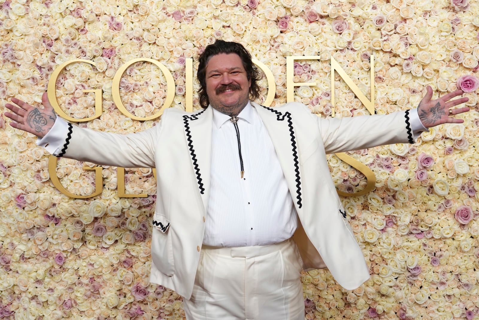 Matty Matheson arrives at the 82nd Golden Globes on Sunday, Jan. 5, 2025, at the Beverly Hilton in Beverly Hills, Calif. (Photo by Jordan Strauss/Invision/AP)