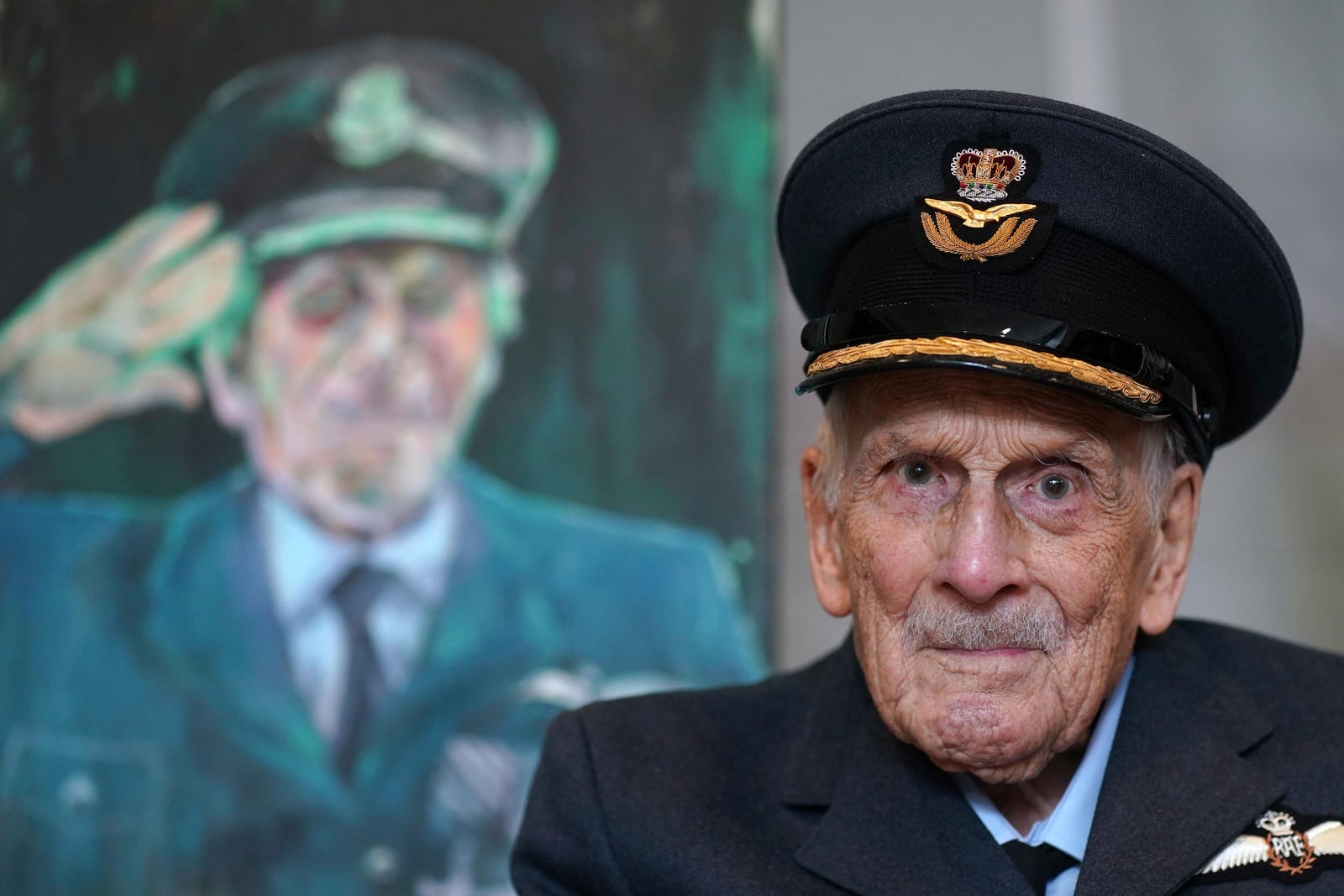 FILE - The last known Battle of Britain pilot, Group Captain John 'Paddy' Hemingway DFC celebrating his 105th birthday at the British Embassy in Dublin, Ireland, July 17, 2024. (Brian Lawless/PA via AP, File)