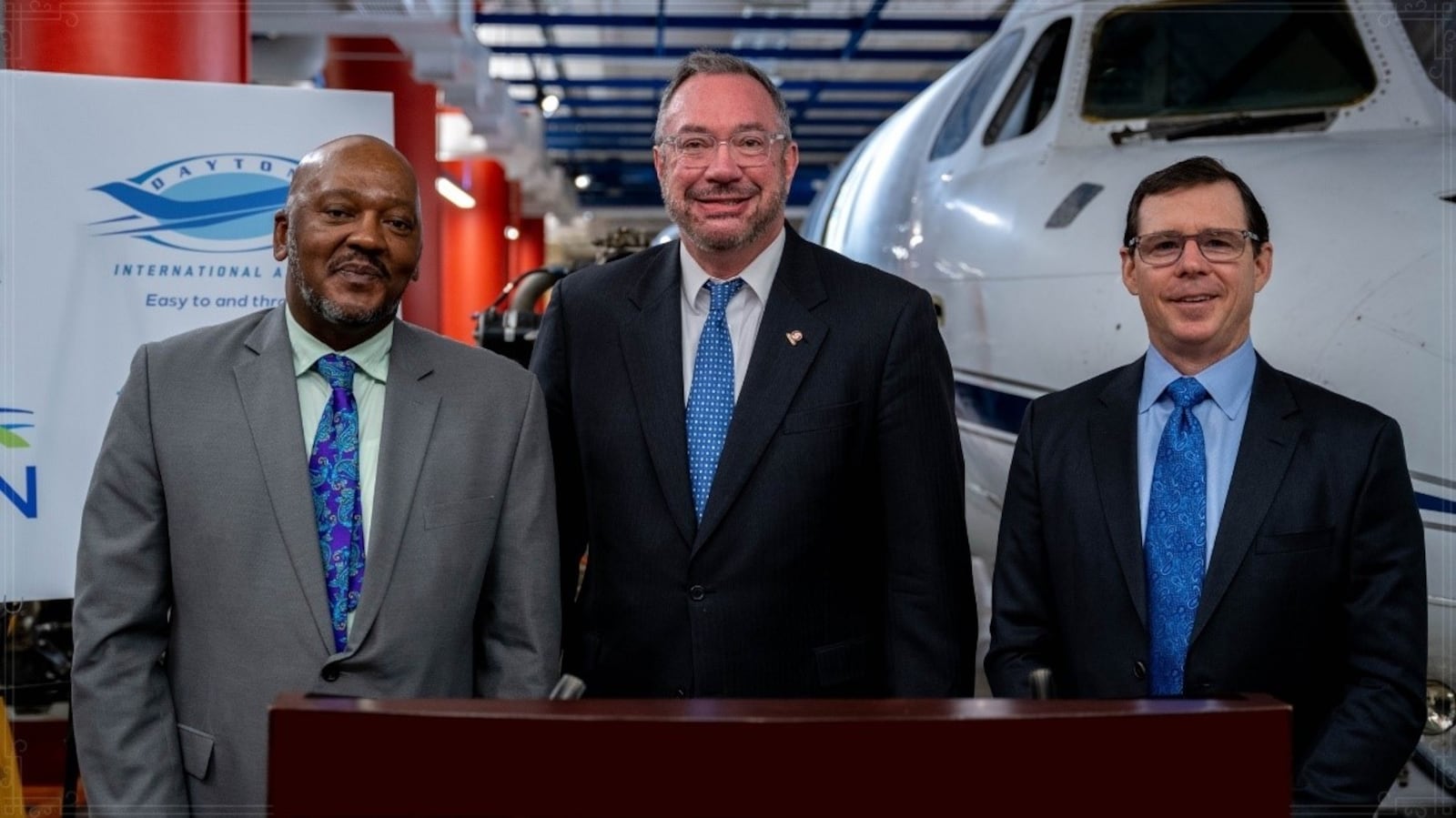 From left: Gil Turner (director, Dayton International Airport); Dr. Steven Johnson (president, Sinclair Community College); Dion Flannery (president, PSA Airlines).