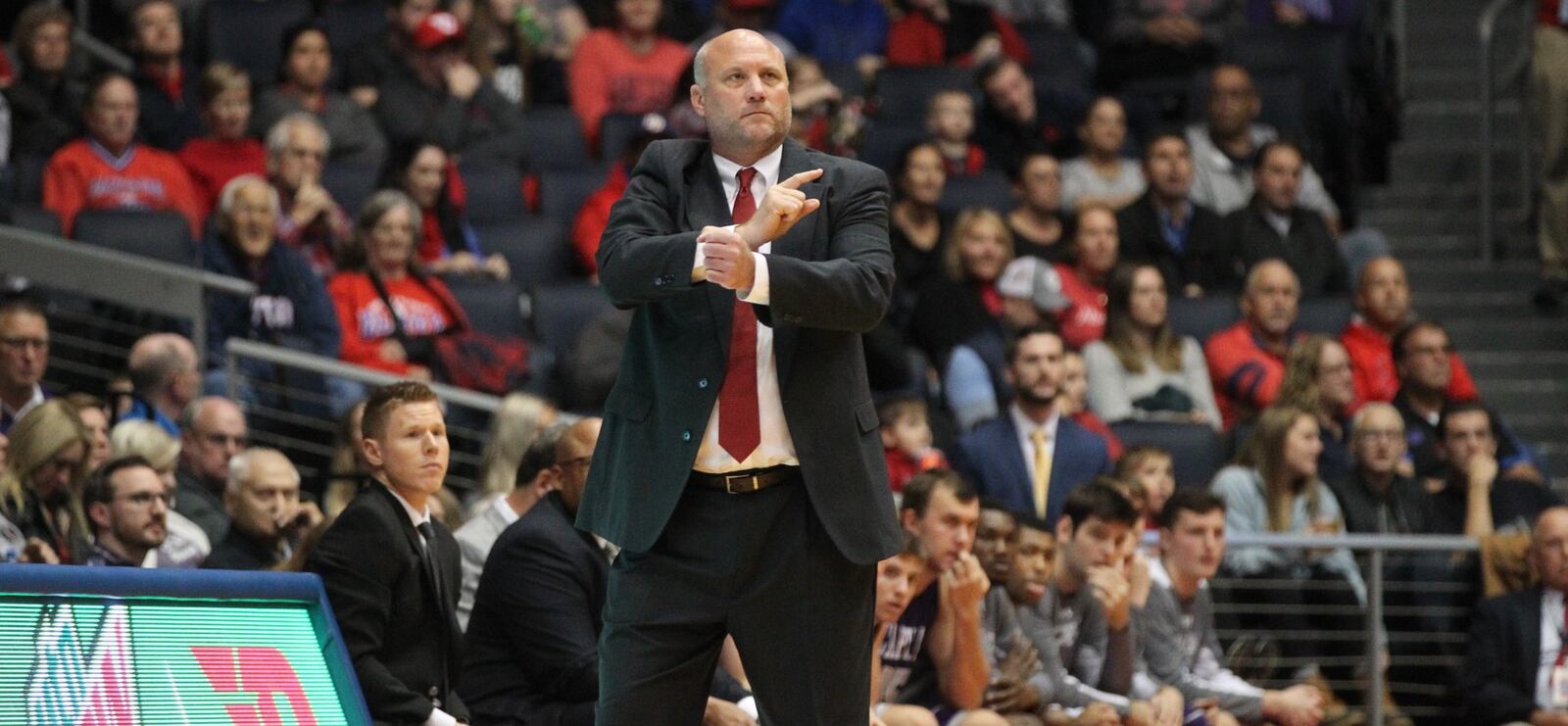 Capital’s Damon Goodwin coaches during an exhibition game against Dayton on Friday, Nov. 2, 2018, at UD Arena. David Jablonski/Staff