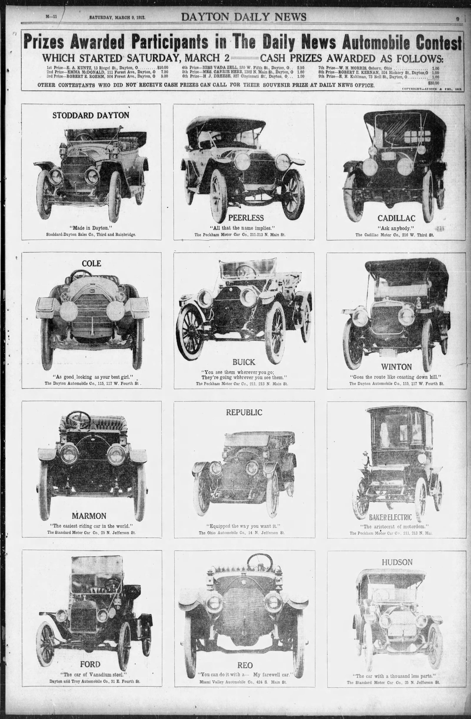 A full page automobile advertisement from the Dayton Daily News in 1912.