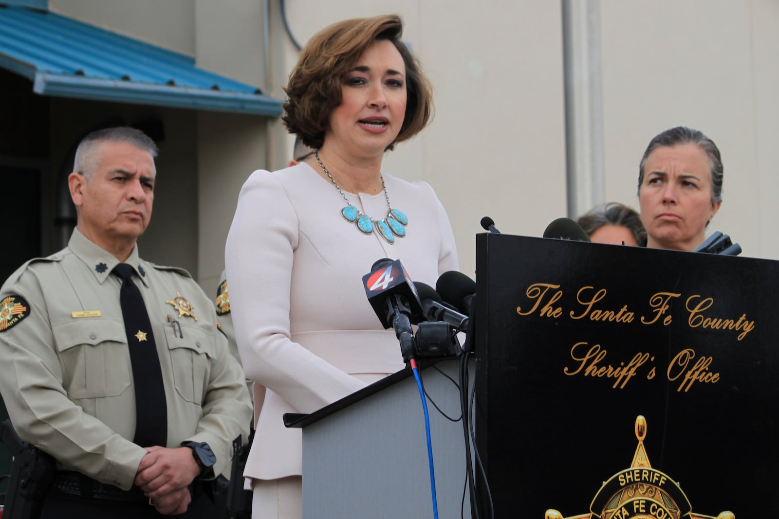 Chief Medical Investigator Heather Jarrell with the New Mexico Office of the Medical Investigator answers questions about the investigation into the deaths of actor Gene Hackman and his wife Betsy Arakawa during a news conference in Santa Fe, New Mexico, on Friday, March 7, 2025. (AP Photo/Susan Montoya Bryan)