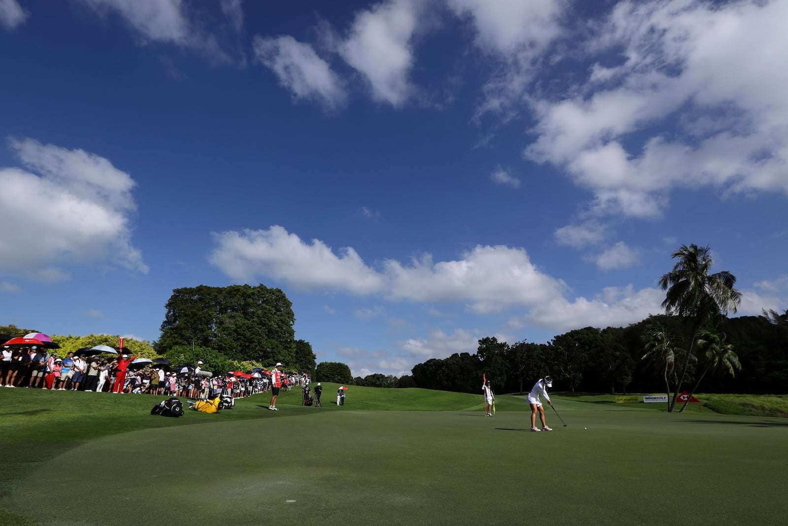 Lydia Ko of New Zealand plays a shot during the round four of the HSBC Women's World Championship 2025 at Sentosa Golf Club in Singapore, Sunday, March 2, 2025. (AP Photo/Suhaimi Abdullah)