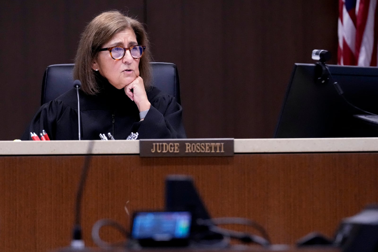 Judge Victoria A. Rossetti asks Robert E. Crimo III a question during his trial at the Lake County Courthouse in Waukegan, Ill., Monday, March 3, 2025. (AP Photo/Nam Y. Huh, Pool)