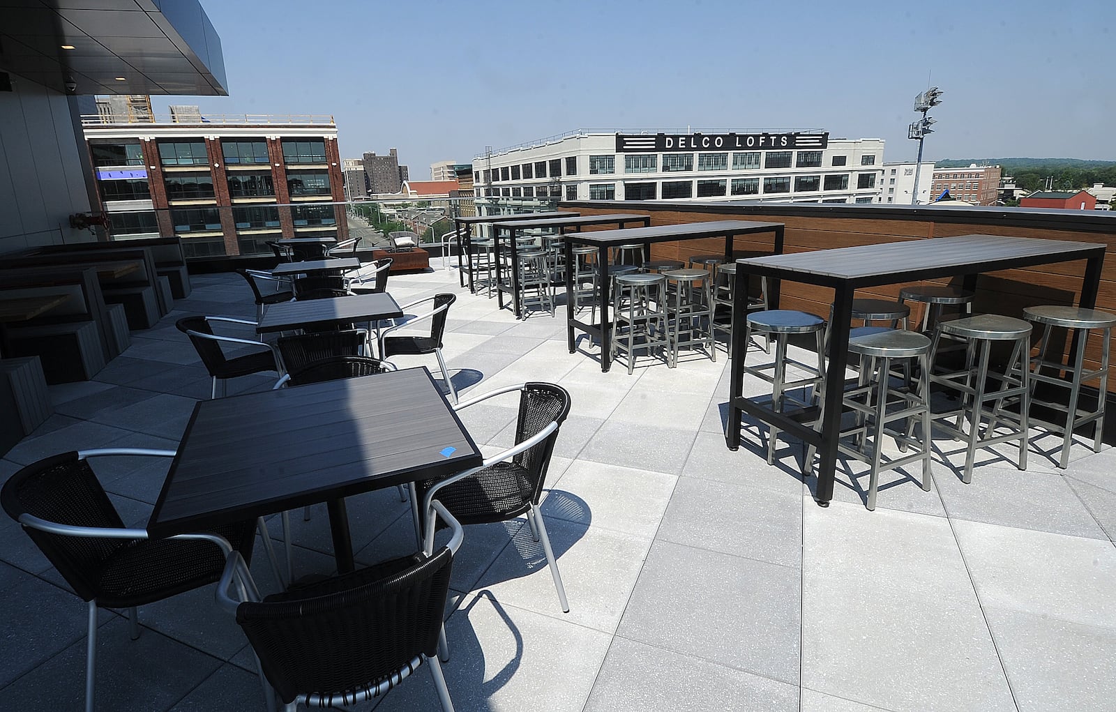 A look inside the new rooftop bar and restaurant, called The Foundry, at the AC Hotel Dayton by Marriott, that overlooks Day Air Ball Park from several stories above East First Street. MARSHALL GORBY\STAFF