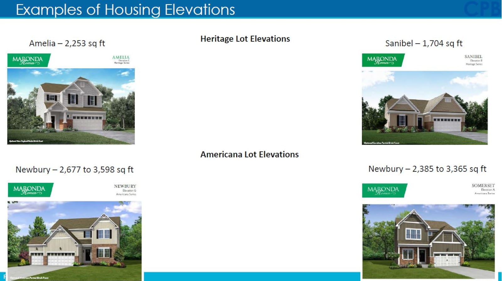 Examples of housing elevations for Maronda Homes' houses. CONTRIBUTED