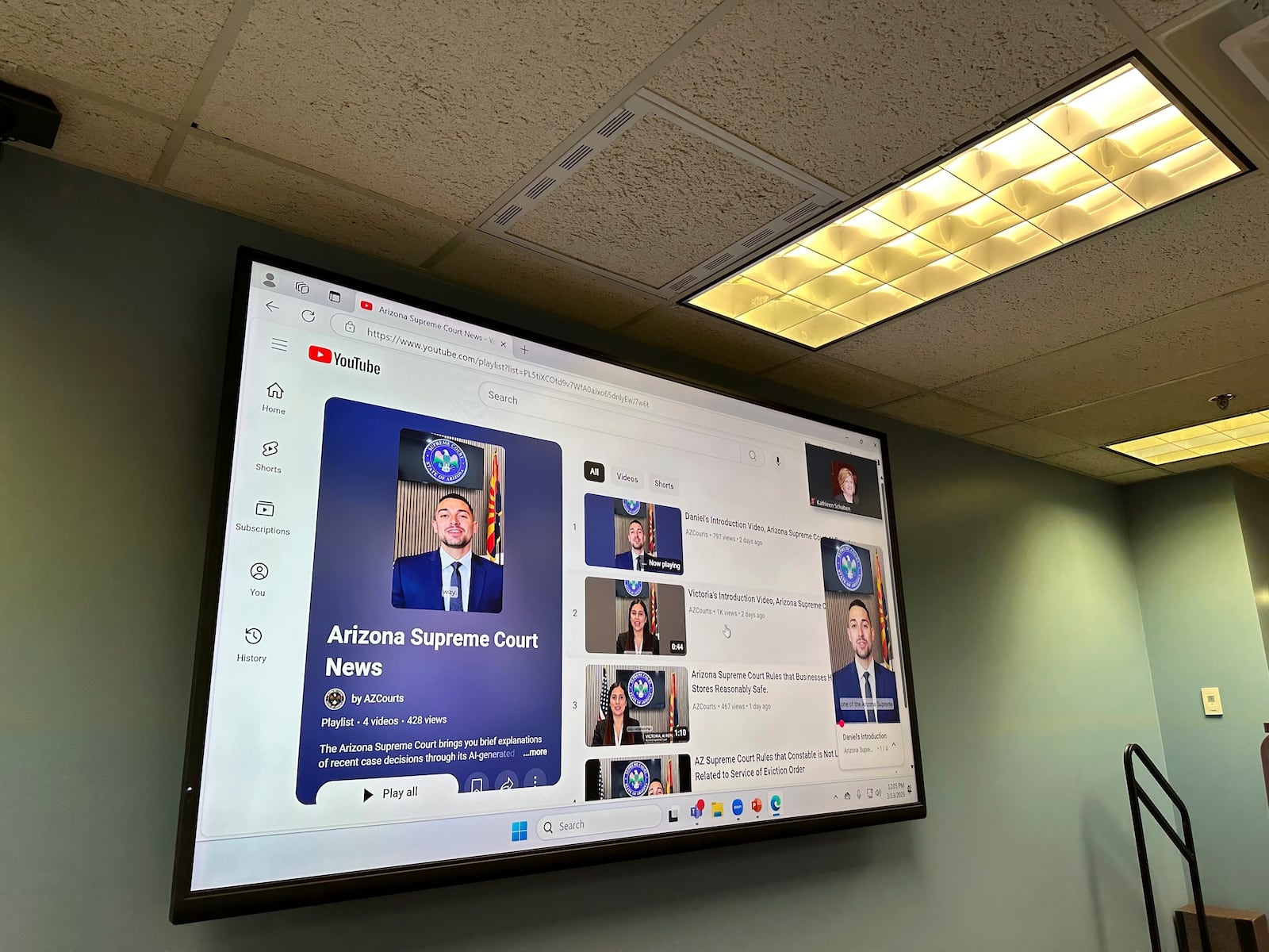 The Arizona Judicial Council discusses the Arizona Supreme Court's new use of AI-generated avatars that are used to relay information to the public on Thursday, March 13, 2025., in Phoenix. (AP Photo/Sejal Govindarao)