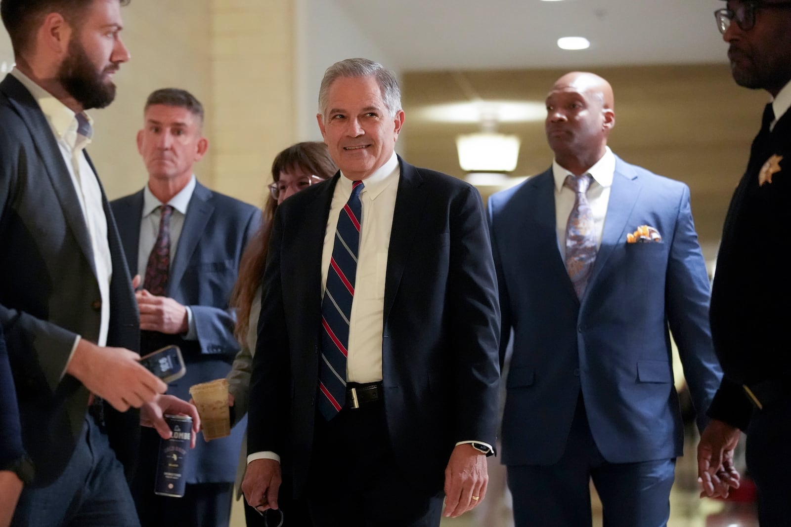 Philadelphia District Attorney Larry Krasner arrives for a hearing at a City Hall courtroom, in Philadelphia, Monday, Nov. 4, 2024. (AP Photo/Matt Rourke)