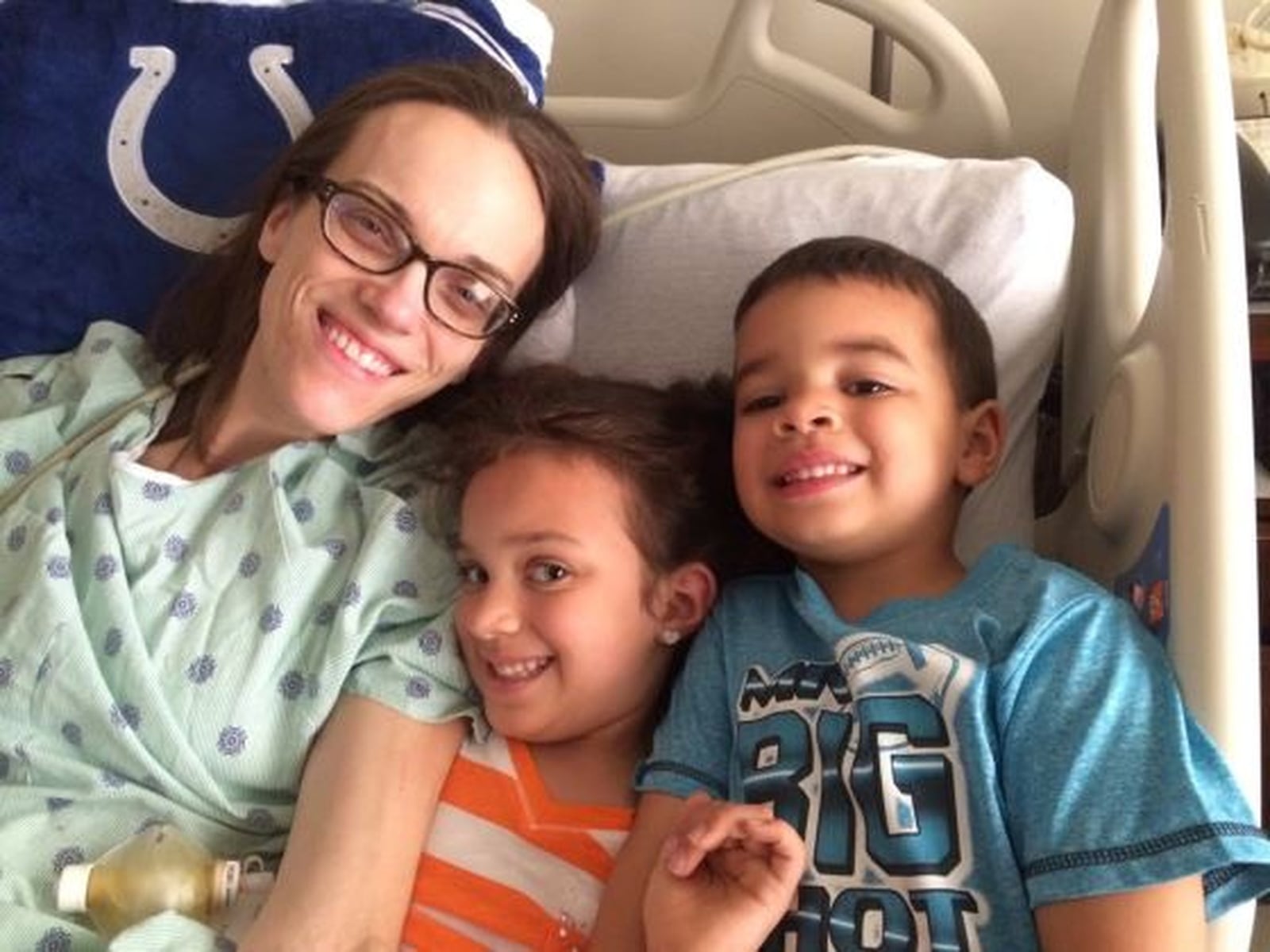 Melissa Johnson with her two kids (from left), Jayden and Jacob, during a recent hospital stay. CONTRIBUTED