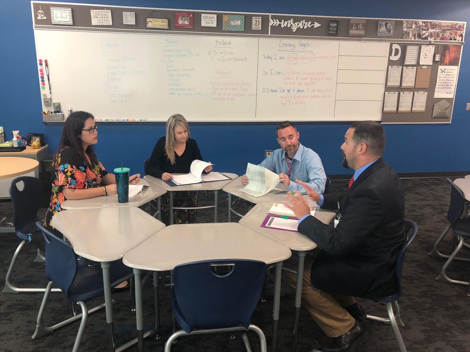 The delay of the 2019-20 school year allowed Northridge teachers to spend the past two weeks doing training. From left are high school teachers Adina Dodds, Marcey Robinson, Drew Jackson and Joe Miller. JEREMY P. KELLEY / STAFF