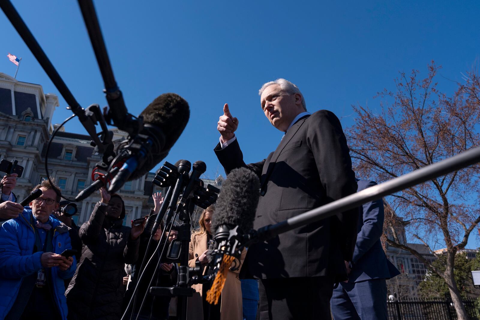 White House AI and crypto czar David Sacks speaks with reporters at the White House, Friday, March 7, 2025, in Washington. (AP Photo/Alex Brandon)